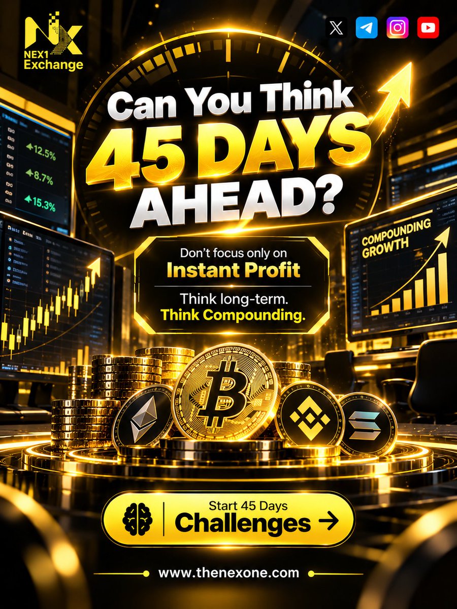 Nex1ex's tweet photo. 🚀 Can You Think 45 Days Ahead?

Don’t chase only instant profit.
Think long-term. Think compounding. 📈

🧠 Start the 45 Days Challenge
Your future growth starts with today’s mindset.

#NEX1Exchange #45DaysChallenge #ThinkLongTerm #Compounding #Crypto https://t.co/milVMShJl8