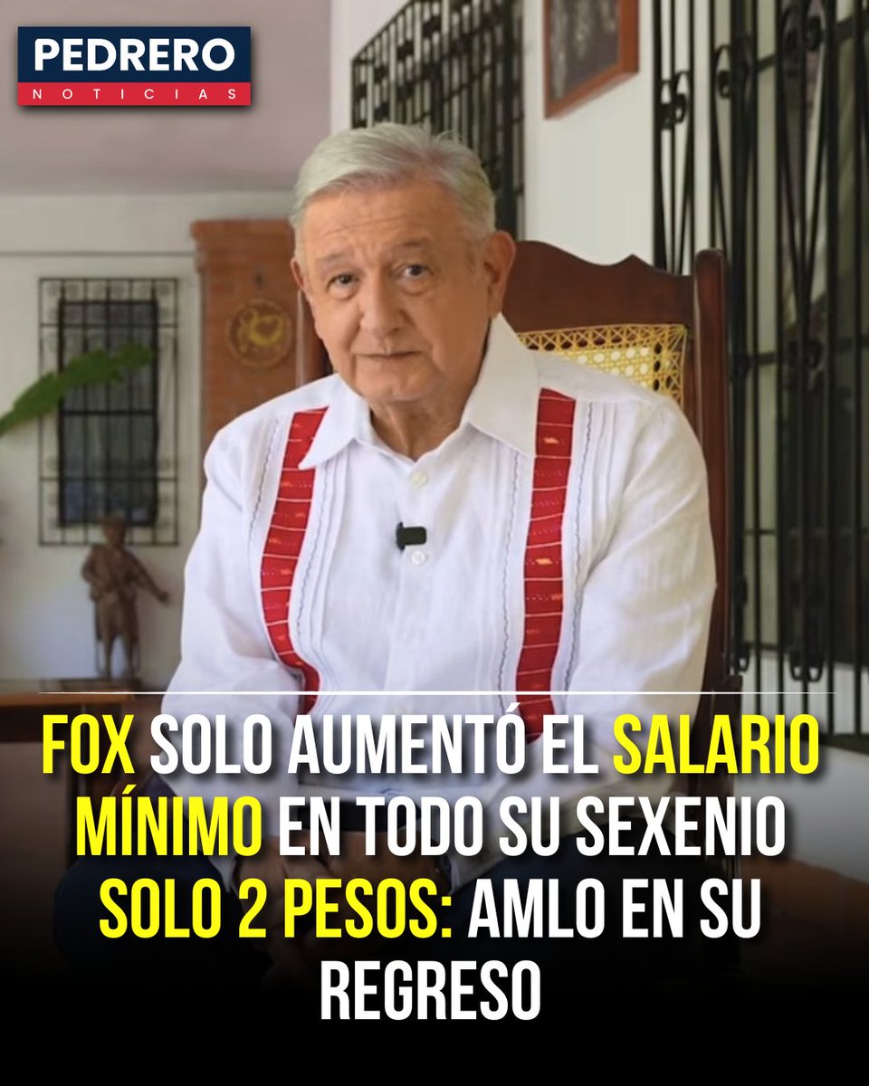 YosoyPedrero's tweet photo. 🚨OJO: FOX SOLO AUMENTÓ EL SALARIO MÍNIMO EN TODO SU SEXENIO SOLO 2 PESOS: AMLO EN SU REGRESO

Durante su reaparición para presentar Pueblo, su nuevo libro, Andrés Manuel López Obrador retomó sus críticas a los gobiernos anteriores y cuestionó el manejo de los salarios durante el sexenio de Vicente Fox.

La referencia coincide con datos publicados durante aquel gobierno. Un estudio del Centro de Investigación Laboral y Asesoría Sindical (CILAS) señaló que entre 2000 y 2004 el salario mínimo aumentó alrededor de ocho pesos, es decir, aproximadamente dos pesos por año.

Además, análisis de la evolución del salario mínimo real muestran que durante el sexenio de Fox, entre 2000 y 2006, el incremento acumulado fue reducido frente al comportamiento registrado en otros periodos presidenciales.

Con Pueblo, López Obrador vuelve a poner sobre la mesa su crítica a las políticas económicas del periodo neoliberal y utiliza el caso de los salarios para contrastar su interpretación de aquellos gobiernos con la política social y laboral impulsada durante la llamada Cuarta Transformación.