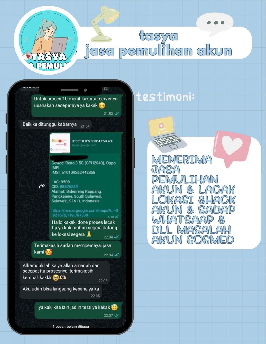 bernjmyur's tweet photo. Bantuan JASA PEMULIHAN AKUN &amp; Hapus Akun.

🌺Akun lupa pasword / ke hack 
🌺Jasa sadap
🌺Jasa unsuspend / suspend Akun X 
🌺Jasa hapus akun 
🙏Jasa hack 

Whatsapp,Gmail, Instagram, Telegram, Facebook, Tiktok, DLL https://t.co/0rGE9KFyaE