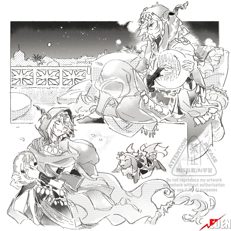 m87_illustrat's tweet photo. 🪉✨🌙
スケッチ風ピンのご依頼ありがとうございました  
『ルートエデン』（C）ノヴァ・フォルモント様/M87/トミーウォーカー 
 #commission #illustration #イラスト https://t.co/iEj0m7cDnu