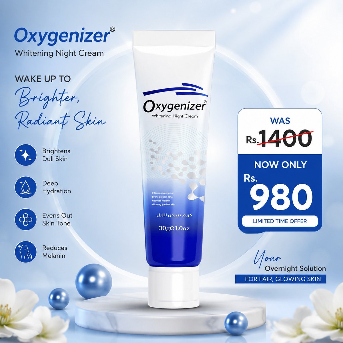 AftonBruen's tweet photo. Oxygenizer Whitening Night Cream

Wake up to brighter, smoother, more radiant-looking skin. Deeply hydrates, helps even skin tone, and is perfect for overnight skincare. Was Rs. 1, 400, now Rs. 980. Save Rs. 420. Order now. https://t.co/yI6r3GLtw7
