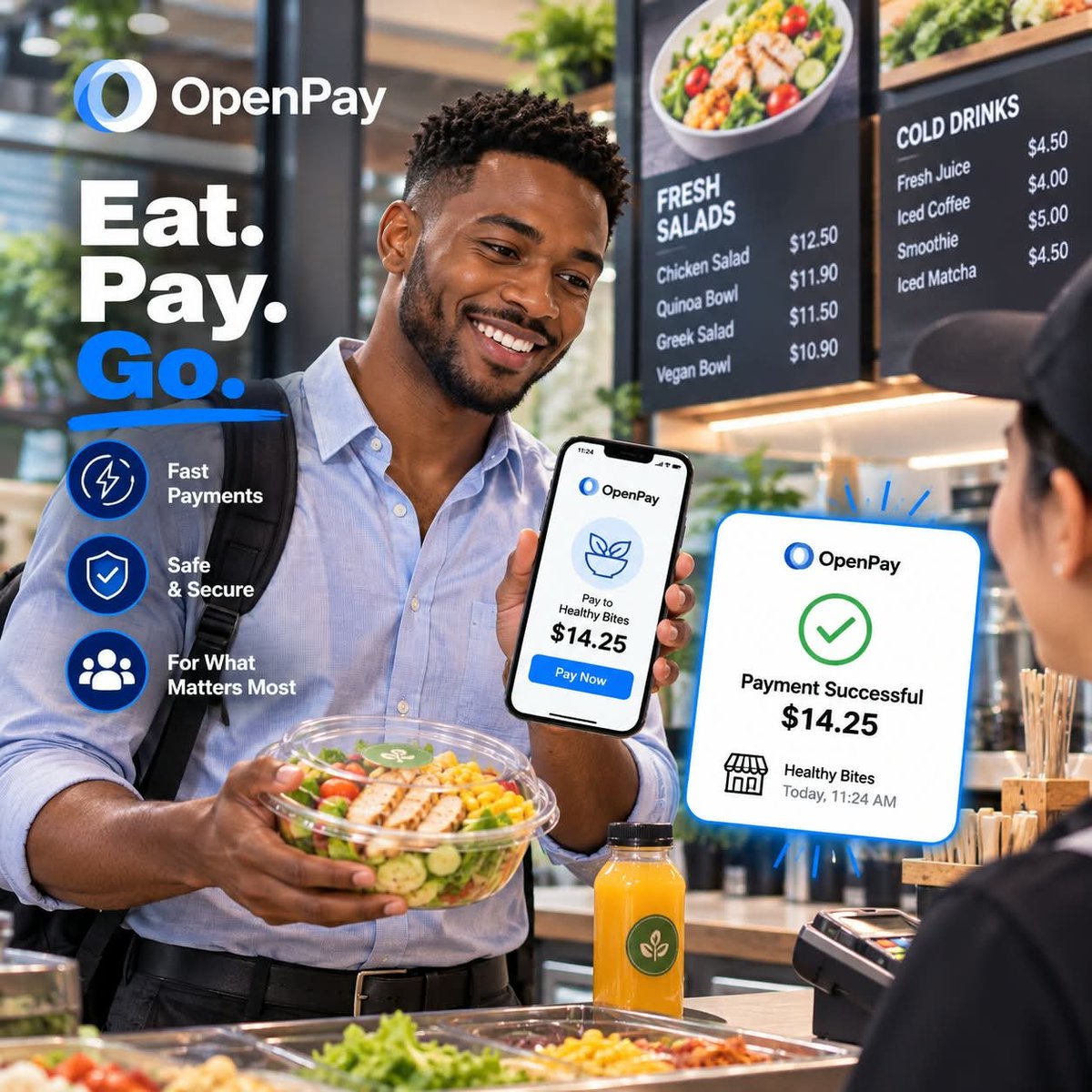OpenPayTeam's tweet photo. Eat. Pay. Go. with OpenPay.
From quick lunches to everyday purchases, OpenPay makes digital payments simple and convenient. Pay with ease and keep your day moving.
Built for everyday life. Powered by Pi Network.
https://t.co/FwEaFeWZZN�
#OpenPay #OUSD #PiNetwork #Pi #OpenUSD https://t.co/qg94vLGp7B