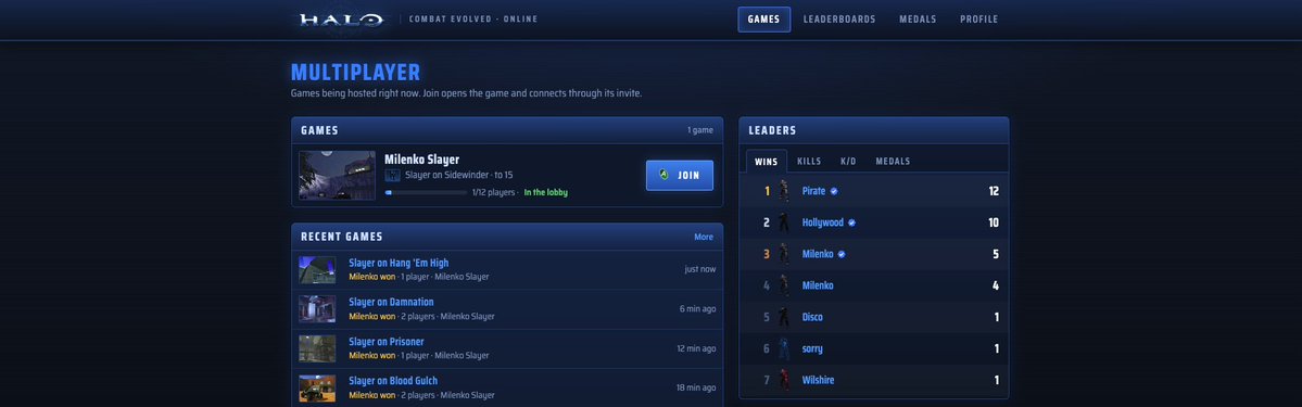 dtoxmilenko's tweet photo. So my Halo CE fork has been getting some tweaks. The big one right now, in game browser, and connection to https://t.co/QIDELujzPk which is a game browser, and stats page. My builds can sync a unique user key to profiles on the website so you can keep your profile linked here and re-install it in case you switched devices.

I'm keeping it synced with the universal builds as much as possible, and you can currently join a demo dedicated server I have hosted here using the current build from that repo. I'll have all of my stuff up soon :)