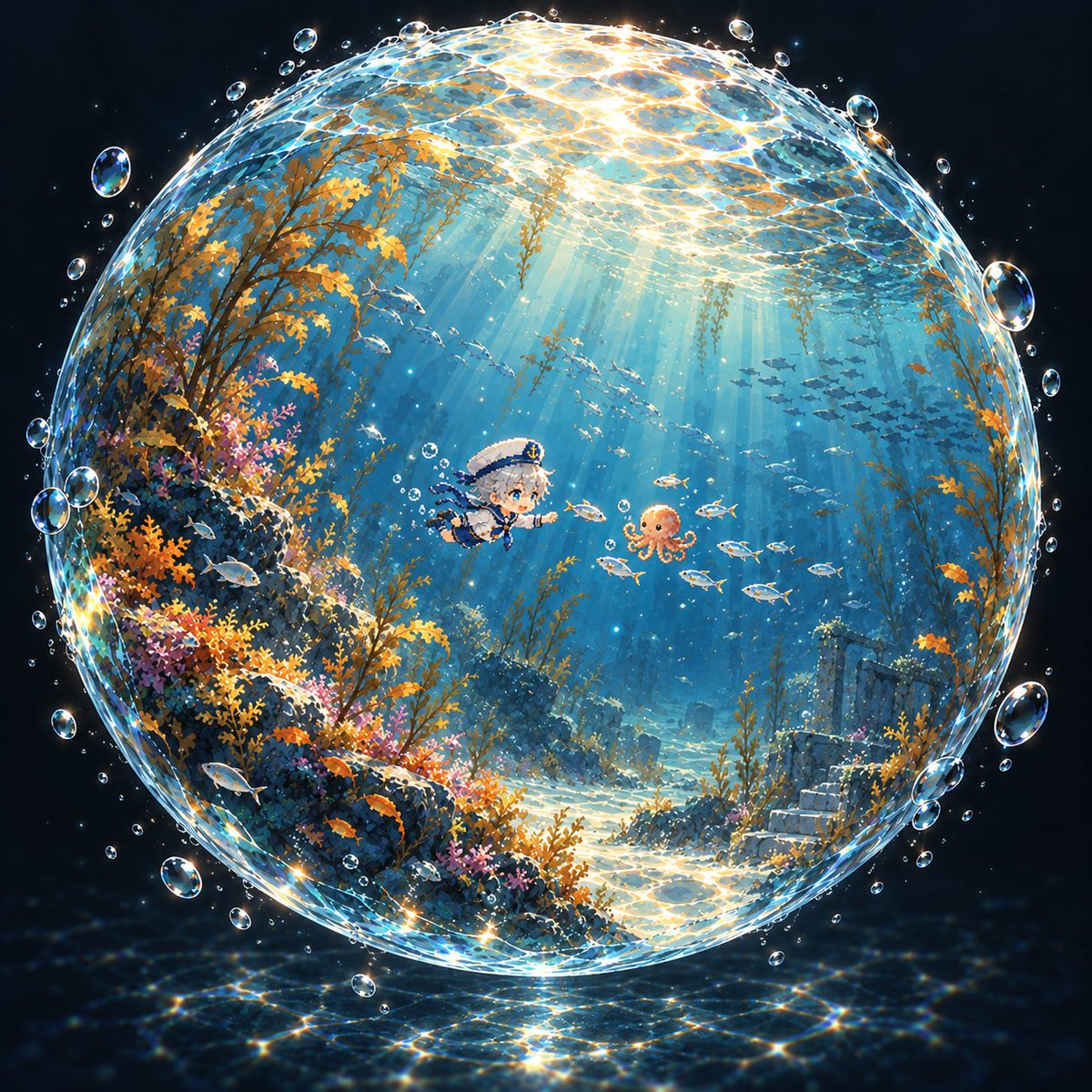 LuLu_inly's tweet photo. 海の中にも秋がきた

季節に染まる海藻を抜けて、
小さなタコと、しばしの寄り道

今日はどこまで泳いでいこうか
#PocketSea https://t.co/VaAM0mcxL5