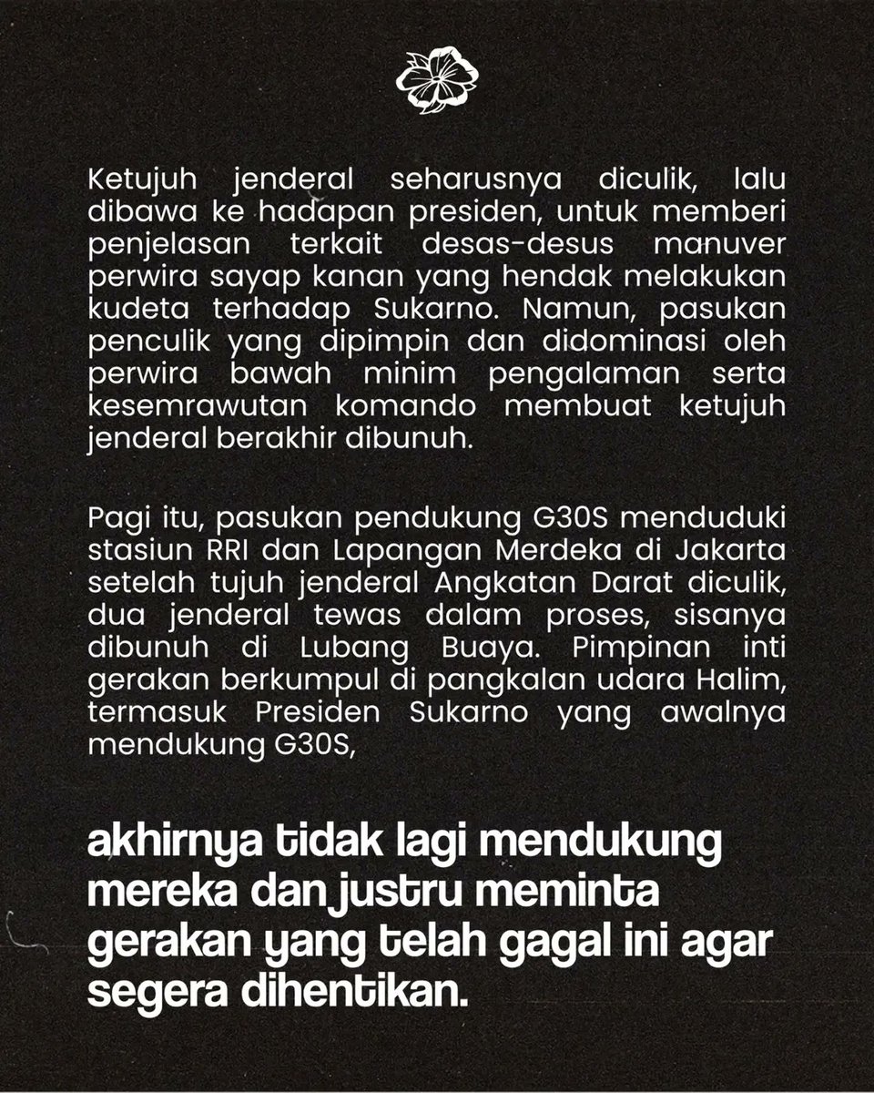 KP_Alternatif's tweet photo. Memahami 1965 ialah dengan mempertanyakan bagaimana sebuah peristiwa dapat dijadikan dalih untuk membangun kekuasaan dan melegitimasi pembunuhan massal lebih dari satu juta orang. https://t.co/AZEPigY1c5