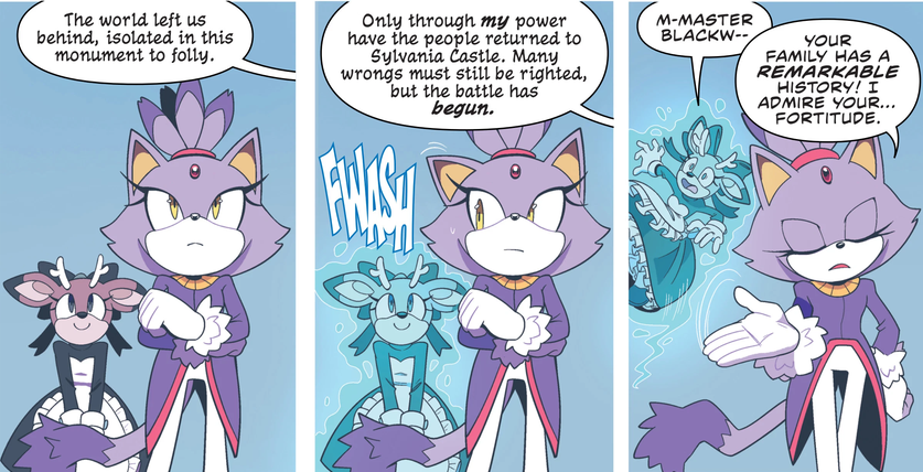 streak_of_blue's tweet photo. I dont care what people will say. Blaze was great in this issue. She distracted Blackwood, she left a trail for Silver to follow, she stood up for not just herself, but her entire empire, and got a got hit in on Blackwood.

idk how anyone can see this as a bad portrayal. https://t.co/9sBMWRWtKA