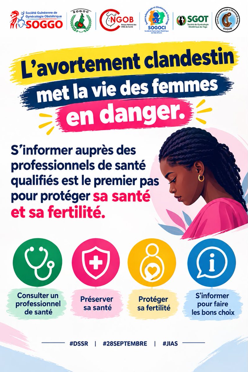 Sgot_togo's tweet photo. L'avortement clandestin met la vie des femmes en danger. S'informer auprès de professionnels de santé qualifiés est le premier pas pour protéger sa santé et sa fertilité.
#AvortementSécurisé #28Septembre #DSSR #SantéSexuelleEtReproductive #ZéroStigmatisation 
@FIGOHQ @CentreOdas https://t.co/tv7bcXAvmk