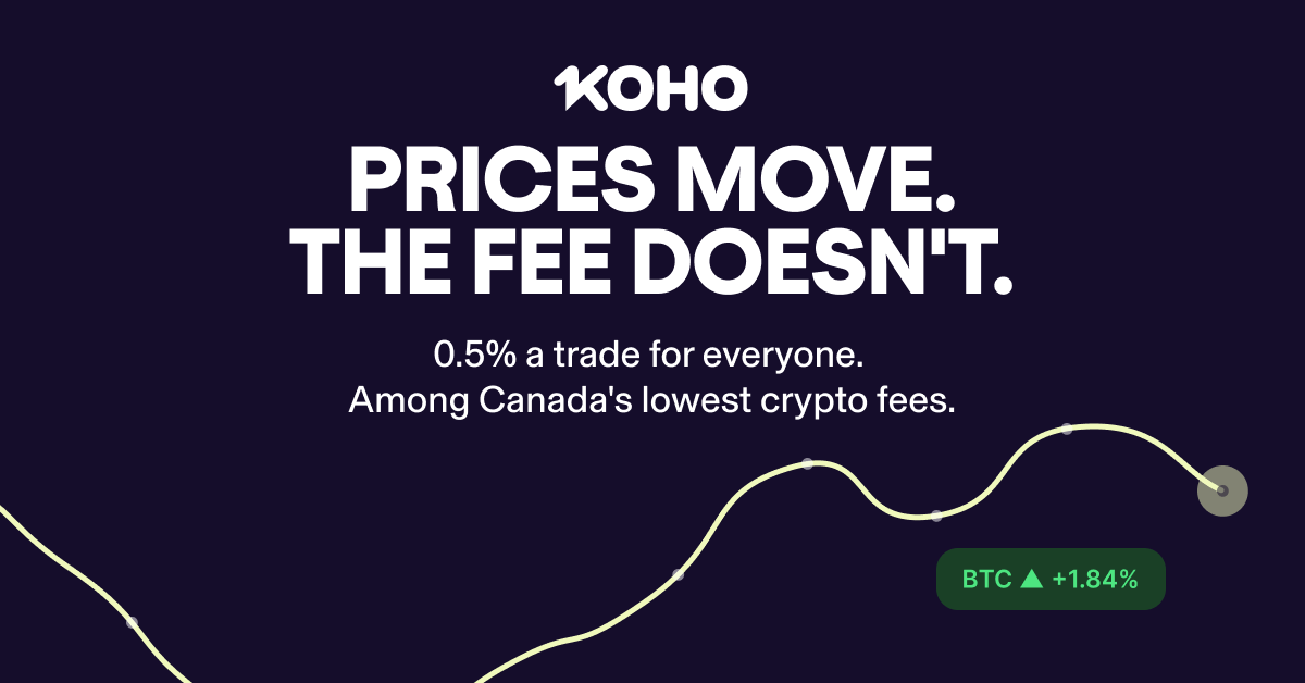 GetKoho's tweet photo. Trade Bitcoin, Ethereum, Solana and more coins. Flat 0.5% fee per trade. Sign up for a free KOHO account to get started.