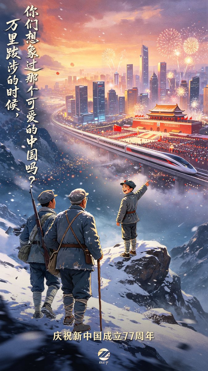 zhao_dashuai's tweet photo. Today we mark the 77th anniversary of the founding of the People's Republic of China.

In less than three generations, under the leadership of the Party, our nation has risen from a war-torn country to a global superpower.

We began with nothing. By 1949, China had been at war, on and off, for over a century. The 1911 Revolution overthrew feudalism and established our first republic, but it brought us neither prosperity nor dignity. Yet it was the last snowflake that set off the avalanche; the people's revolution.

Western historicism sees history in segmented eras; it likes to pinpoint Copernican turning points and paradigm shifts. We Chinese, however, view history as more continuous. That is why our communist revolution did not begin in 1949, or 1921, or 1911: its roots reach back long before Marx. For us, ideology is a tool for the people's liberation and national awakening. Our goal has always been people-centered, not blind faith in doctrine.

We still view previous revolutions, regardless of ideological leaning, as part of our struggle, the fight for a better life for our people. They are not foreign chapters in someone else's story; they are chapters in our own. Every uprising, every reform, every sacrifice that sought to lift our people and advance the awakening of our nation belongs to that same long march. We honor them not because they were perfect, but because they were ours steps, however uneven, toward the same horizon.

That is the continuity we carry, not a chain of isolated revolutions, but one unbroken struggle, generation after generation, to build a China worthy of its people.