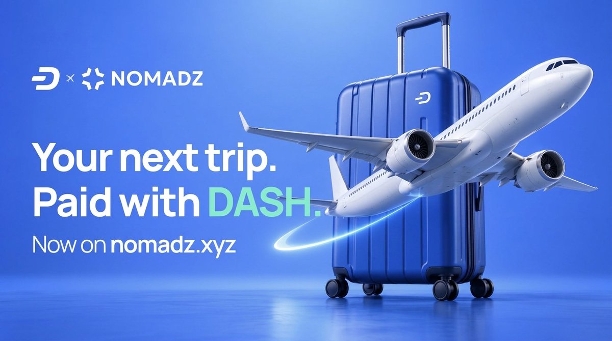 Dashpay's tweet photo. Your next trip, paid in DASH 🏝️
Dash payments are now live on @NOMADZxyz. Book flights and 1M+ stays worldwide.
Every new user gets 5,000 Travel Points worth $50 toward hotel bookings.
Let’s go → https://t.co/P8aHUwAcxc https://t.co/NQoTWU7okB