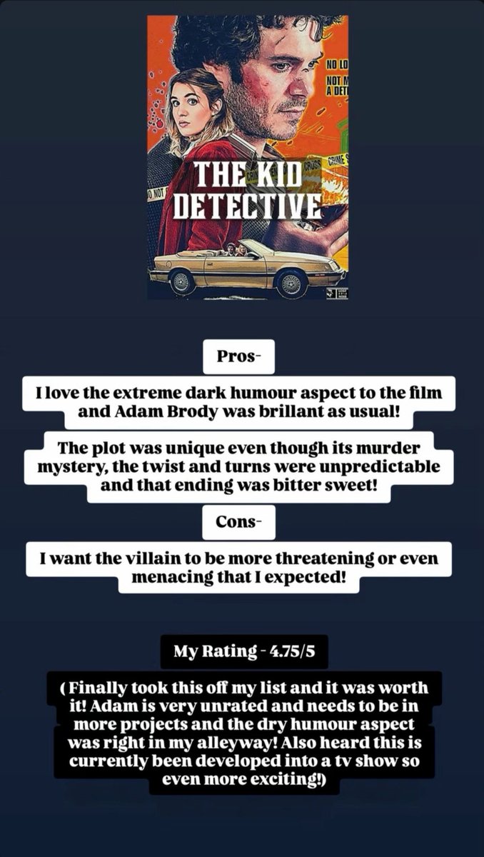 ShamilMak's tweet photo. My Quick and Short Review of The Kid Detective #shamilmakeen #myreview #moviereview #trending #film #filmreview #thekiddetective #thekiddetectivereview https://t.co/Pzxiwwa09N