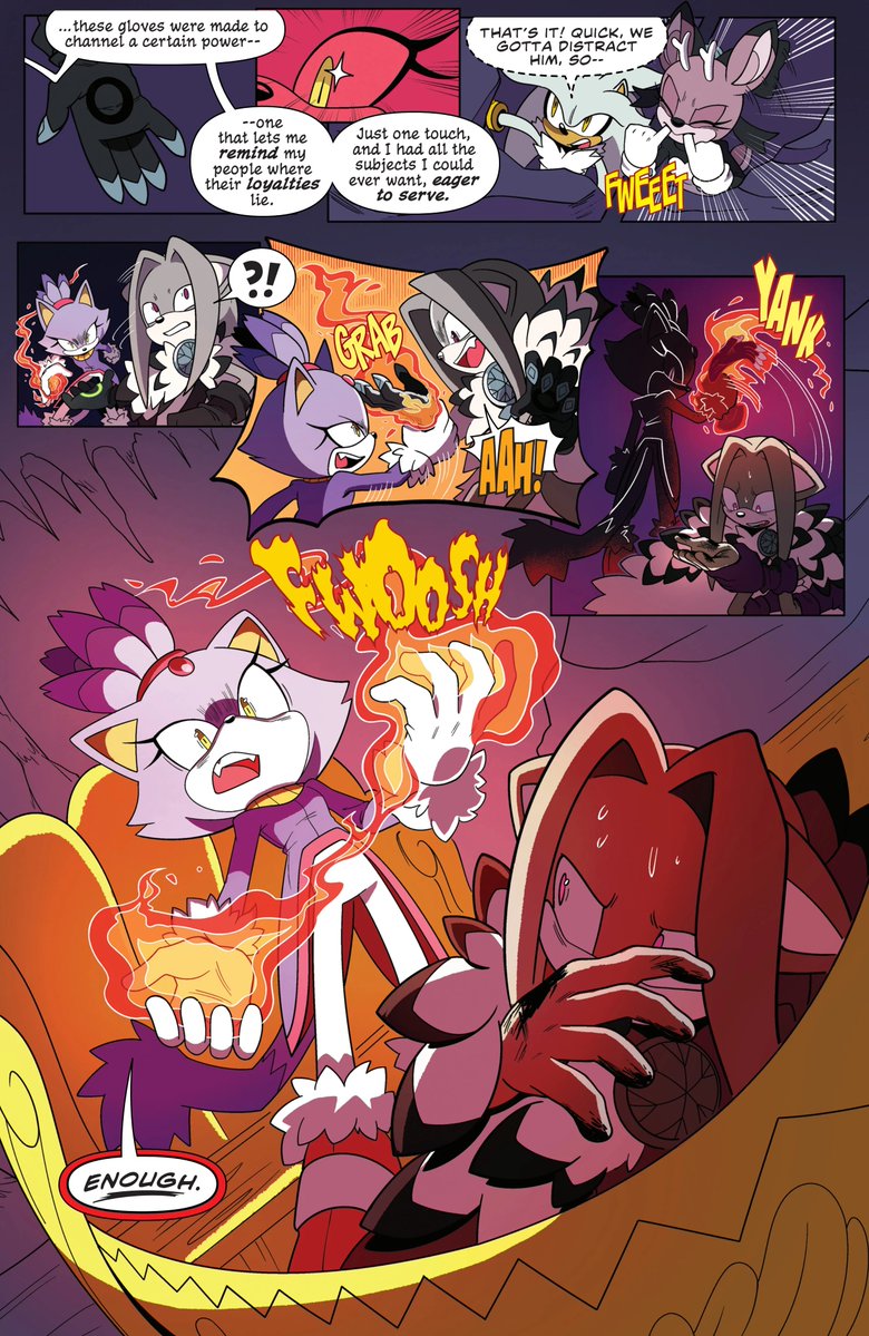 streak_of_blue's tweet photo. I dont care what people will say. Blaze was great in this issue. She distracted Blackwood, she left a trail for Silver to follow, she stood up for not just herself, but her entire empire, and got a got hit in on Blackwood.

idk how anyone can see this as a bad portrayal. https://t.co/9sBMWRWtKA