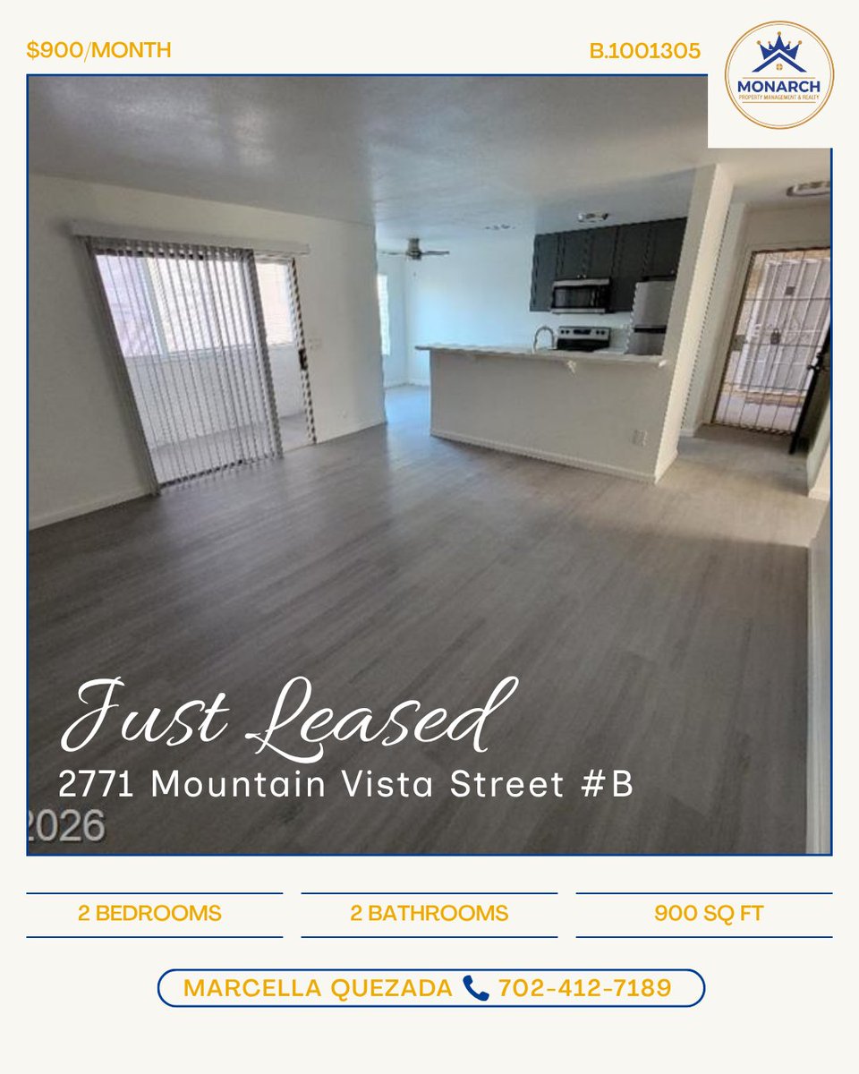 mgm_monarch's tweet photo. 🎉 JUST LEASED! 🔑🏡

📍 2771 Mountain Vista St #B
🛏️ 2 BD | 🛁 2 BA | 📐 900 Sq. Ft.
💰 $900/month

Have a rental property that needs to be leased? Let Monarch help!

📞 702-412-7189

#JustLeased #LasVegasRentals #MonarchPM https://t.co/IXChkgAGZP