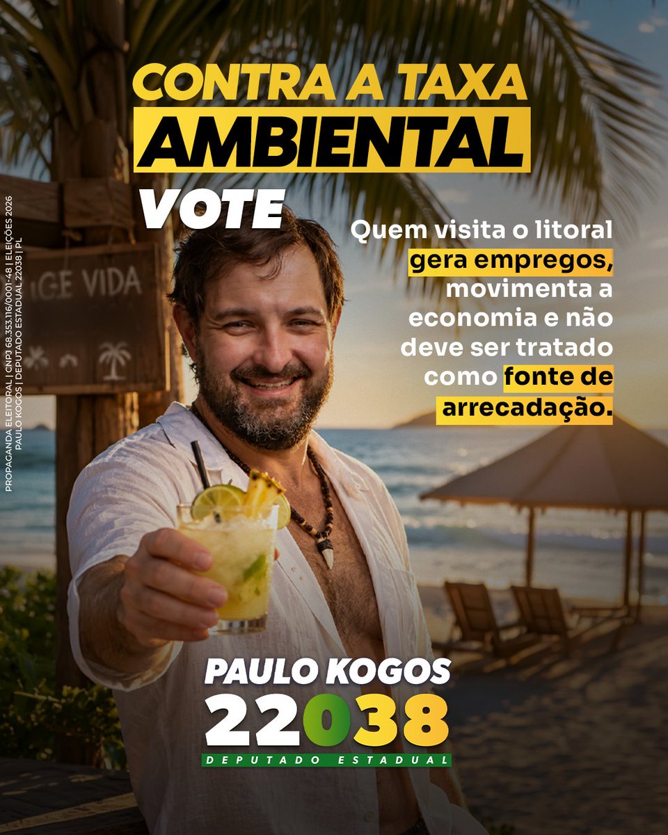opropriokogos's tweet photo. EM DEFESA DO TURISMO!

Roubar o turista não pode ser uma opção pra prefeituras incompetentes.

​Cobrar taxa de quem visita a cidade não preserva a natureza: só afasta turistas e sufoca quem vive do comércio, de pousadas e de serviços locais!

​Preservação se faz com gestão dos recursos públicos, não criando pedágio disfarçado para quem vai movimentar a economia da cidade.

Se eleito deputado estadual, criarei um projeto de lei proibindo a criação de taxas sobre os turistas, inclusive a ambiental e proibindo estacionamentos de zona azul com valor diferenciado entre moradores e turistas.

Casos como o da prefeitura de Ubatuba são absurdos, e eu irei lutar contra essa palhaçada.

Dia 04 é 2️⃣2️⃣0️⃣3️⃣8️⃣ e confirma ✅