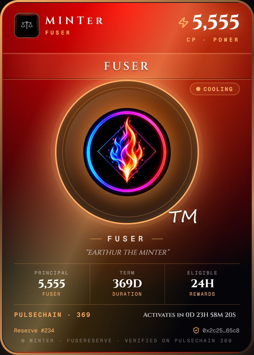 CarlosCCCLXIX's tweet photo. FUSEReserve #234 · $FUSER
5,555 FUSER committed · 5,555 CP
Status: Cooling
$FUSER on FUSEr: 2 FUSEReserves · 11,110 FUSER committed · 11,110 CP
Forge your own FUSEReserve on https://t.co/EcriRbShBq:
https://t.co/ncLFbqtRaL
#FUSEr #MINTer #PulseChain https://t.co/32XXNek2nt https://t.co/Q52Z9pGmER