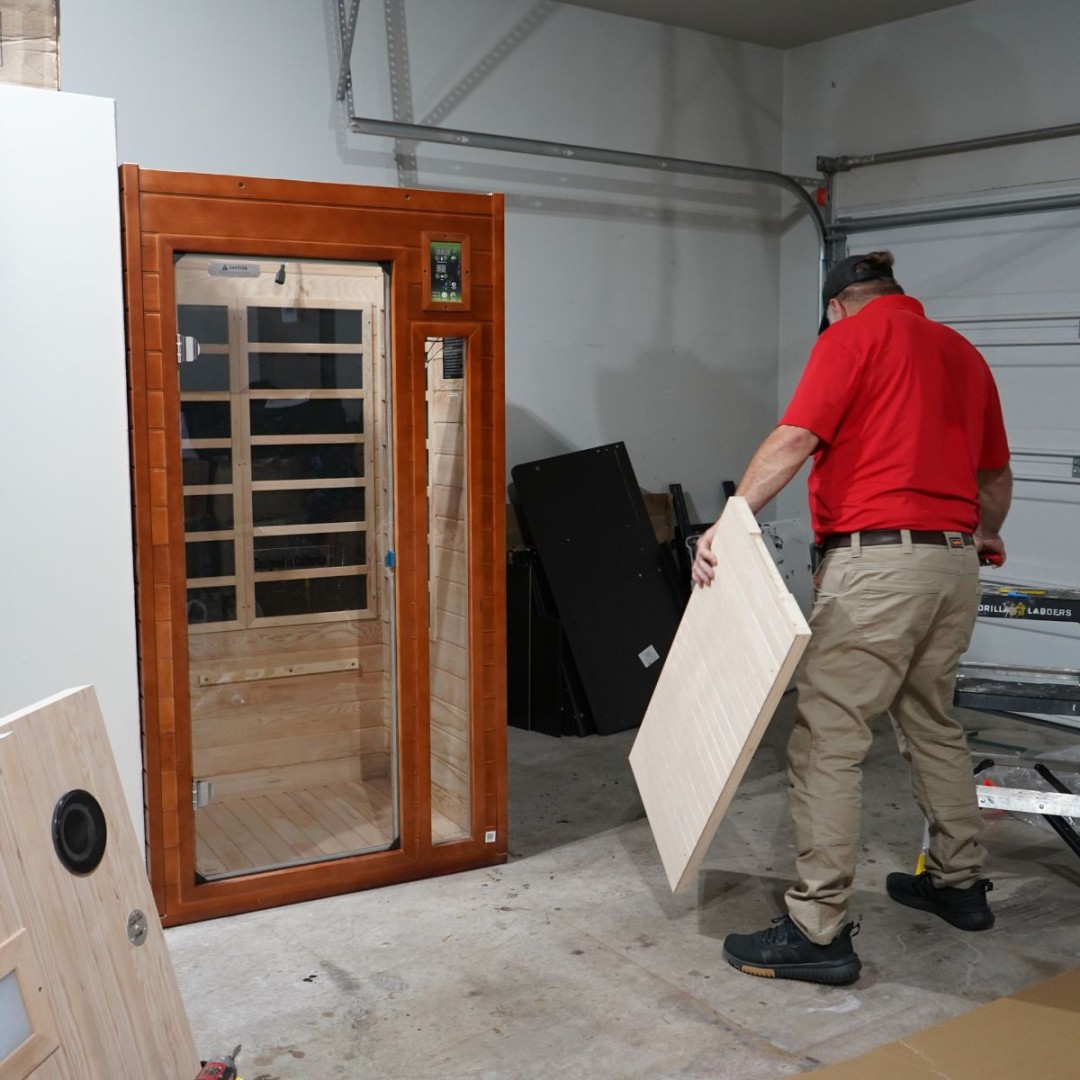 MrHandymanRich's tweet photo. The relaxing part comes after the assembly. 😅🔨 Our team helped put this home sauna together with the careful workmanship specialty projects deserve. Richmond homeowners, what project is still waiting on your list? #RichmondVA #MrHandyman https://t.co/VoEhLcj27m