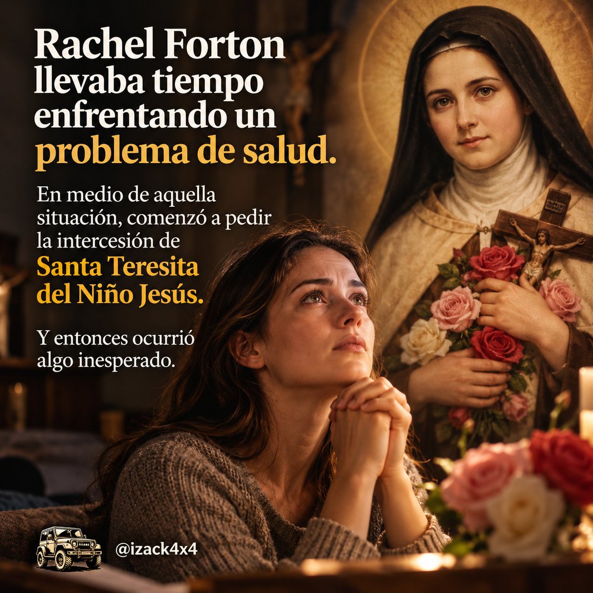 Izack4X4's tweet photo. 1/4 🌹
Rachel Forton llevaba tiempo enfrentando un problema de salud.
En medio de aquella situación, comenzó a pedir la intercesión de Santa Teresita del Niño Jesús.

Y entonces ocurrió algo inesperado. https://t.co/6NooQEgd1q