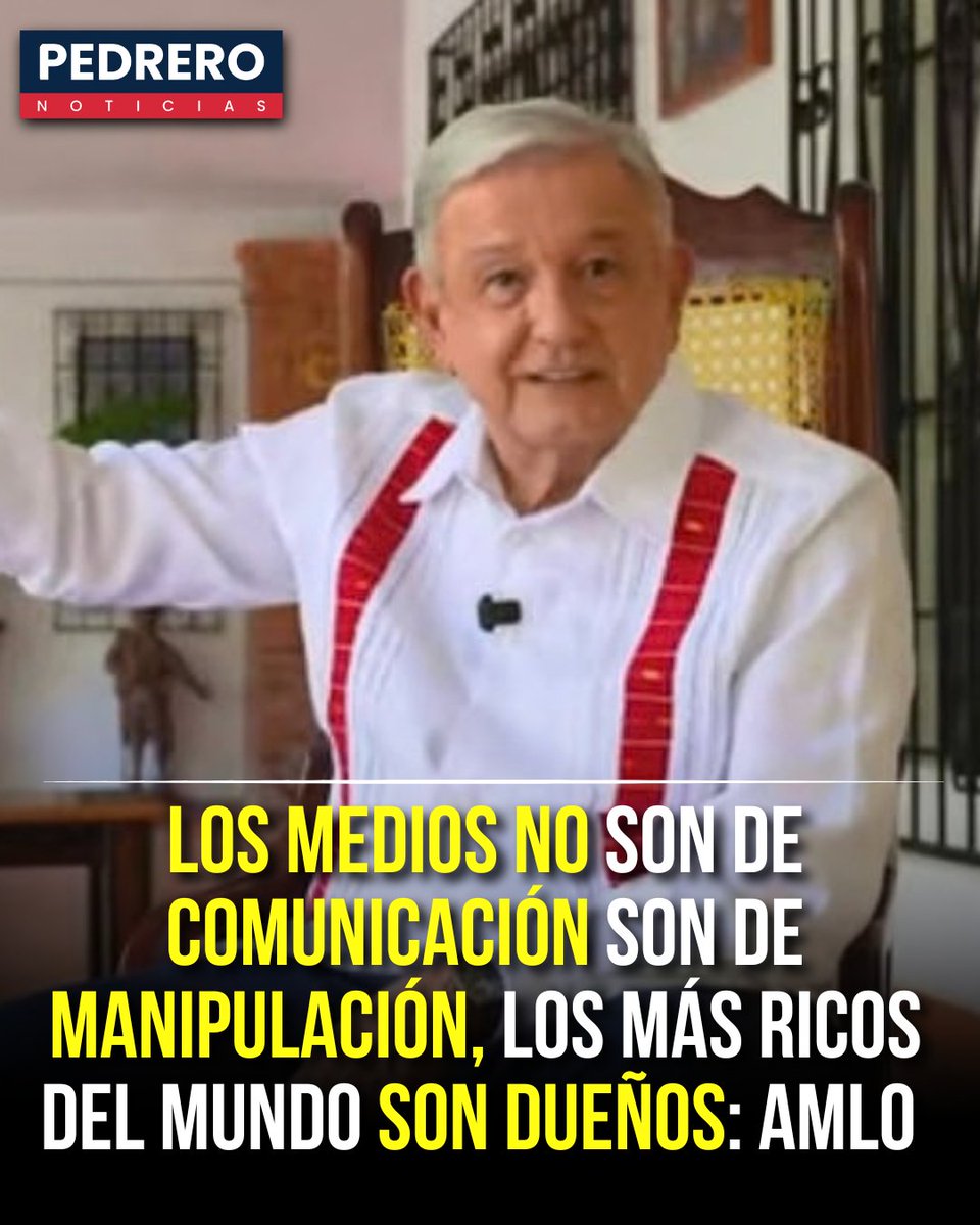 YosoyPedrero's tweet photo. 🚨OJO: LOS MEDIOS NO SON DE COMUNICACIÓN SON DE MANIPULACIÓN, LOS MÁS RICOS DEL MUNDO SON DUEÑOS: AMLO

Durante su regreso público para presentar Pueblo, Andrés Manuel López Obrador retomó una de sus críticas recurrentes contra los medios de comunicación. El expresidente sostuvo que muchos de ellos funcionan como instrumentos de manipulación y cuestionó la concentración de los medios en manos de grandes grupos económicos.

López Obrador recordó que, desde su gobierno, ha señalado que algunos medios responden a intereses de sus propietarios y de grupos empresariales. En una conferencia de 2023, afirmó que no deberían considerarse únicamente medios de información cuando, desde su perspectiva, no garantizan pluralidad, objetividad y derecho de réplica.

El exmandatario también vinculó esta concentración económica con el crecimiento de las grandes fortunas durante el gobierno de Carlos Salinas de Gortari. Según el recuento que hizo entonces, México pasó de tener un grupo familiar entre los multimillonarios registrados por Forbes a contar con 24 al finalizar aquel sexenio.

Con Pueblo, López Obrador vuelve a colocar en el debate su crítica al poder económico, político y mediático, además de cuestionar a los sectores que, desde su perspectiva, se beneficiaron de las políticas aplicadas durante el periodo neoliberal. Su reaparición ocurre tras casi un año sin mostrarse públicamente.