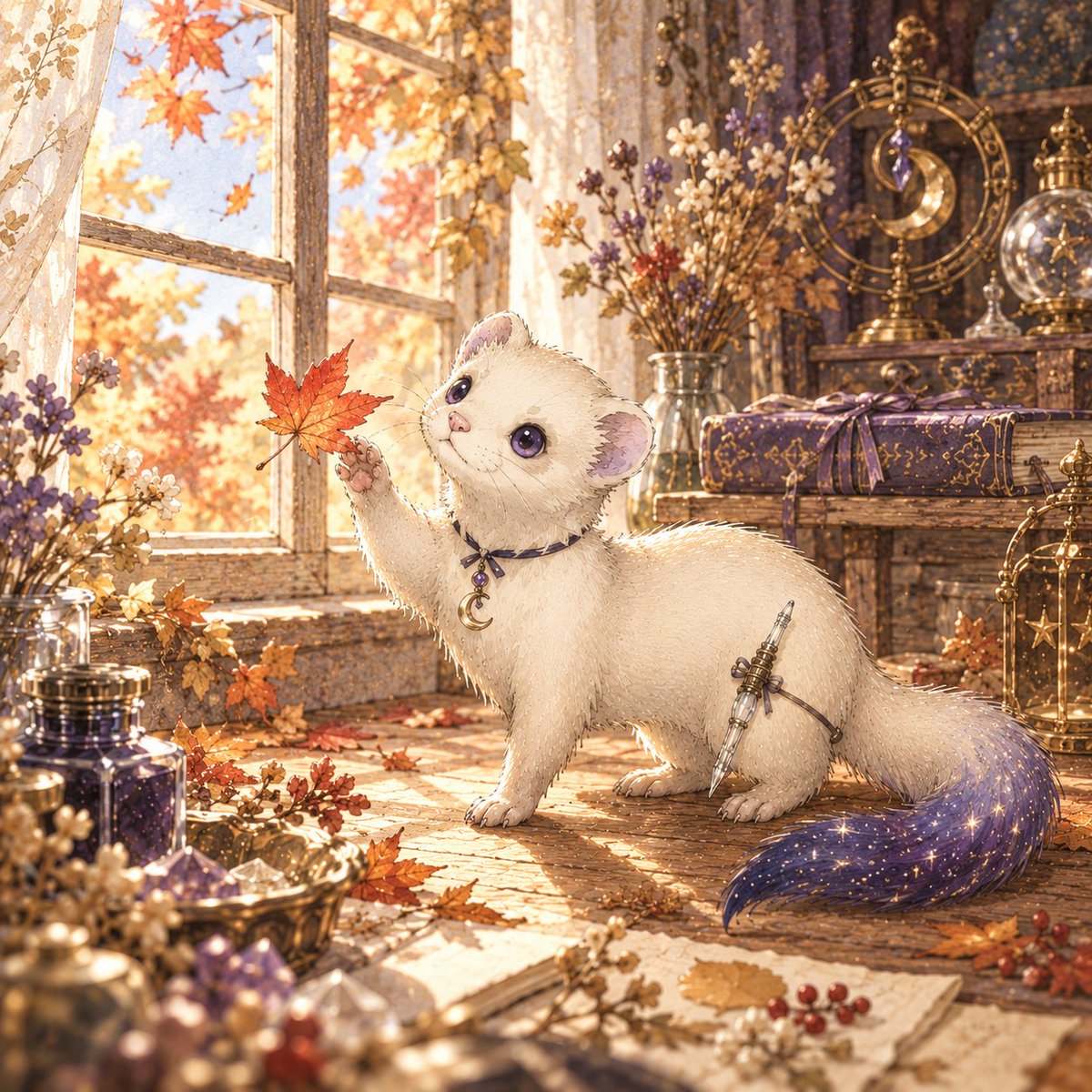fn_story_lue's tweet photo. 10月最初の朝
窓を開けたら
赤い葉っぱがひとつ飛んできました
きのうまで本の中にあった秋が
今日はアトリエまで来たみたい
これは10月からの
小さなごあいさつかな
みんなのところにも
秋の合図は届いた？🍁
#Fairynote #Lue https://t.co/Basoe36eA5
