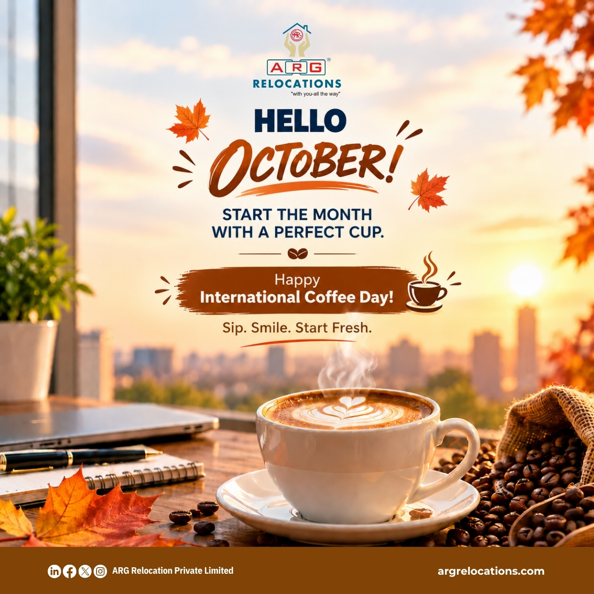 ArgMovers's tweet photo. โ๐ Hello October!
New month. Fresh energy. Good coffee.
Hereโs to starting October with a warm cup and a positive mindset.
Happy International Coffee Day!
#HelloOctober #InternationalCoffeeDay #CoffeeLovers #WelcomeOctober #ARGRelocations https://t.co/mTw01ALSHR