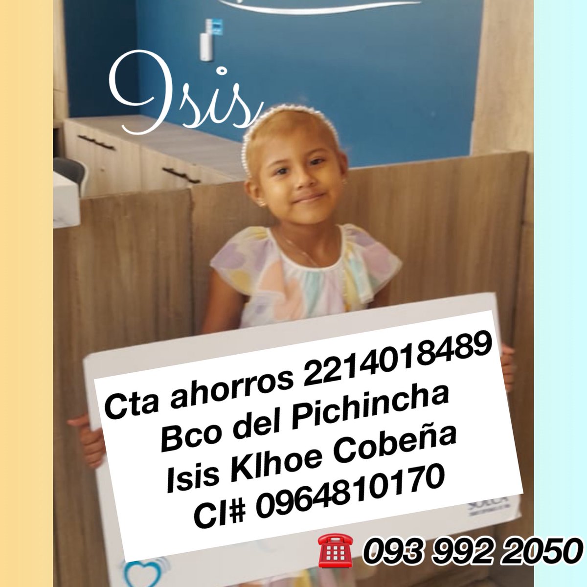 maria_carola_1's tweet photo. Favor RP #Guayaquil 
Isis (5 años #TumorRenal) necesita #URGENTE 10 ampollas que su hospital no tiene:
5 meropenem (total $30) y 5 vancomicina (total $20). Mamá pide #ayuda económica para comprarlas.
☎️ 0939922050
#CancerInfantil🎗️ #voluntariado https://t.co/VhHOhMJyua