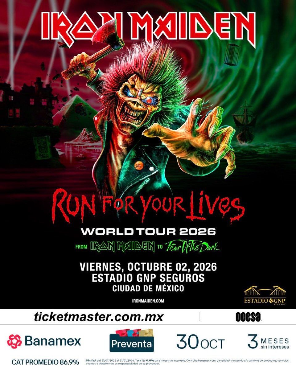 sopitasfm's tweet photo. GANA BOLETOS PARA EL CONCIERTO DE IRON MAIDEN DEL VIERNES 2 DE OCTUBRE EN EL ESTADIO GNP SEGUROS. 🤘🎫

Te dejamos la dinámica acá para que participes: https://t.co/cpcbPJfaNW https://t.co/3iB7kw3Nc6