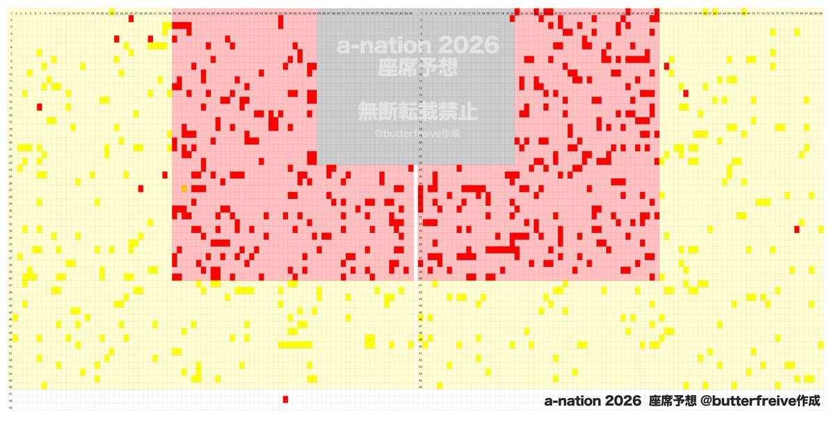 butterfreive's tweet photo. a-nation 2026 座席予想

Bブロック、Cブロック
センステ・花道周りの削れ

ステージ構成 花道構成 座席表 アプグレ S席 一般席 エーネーション エーネ https://t.co/uNX89WS2NK