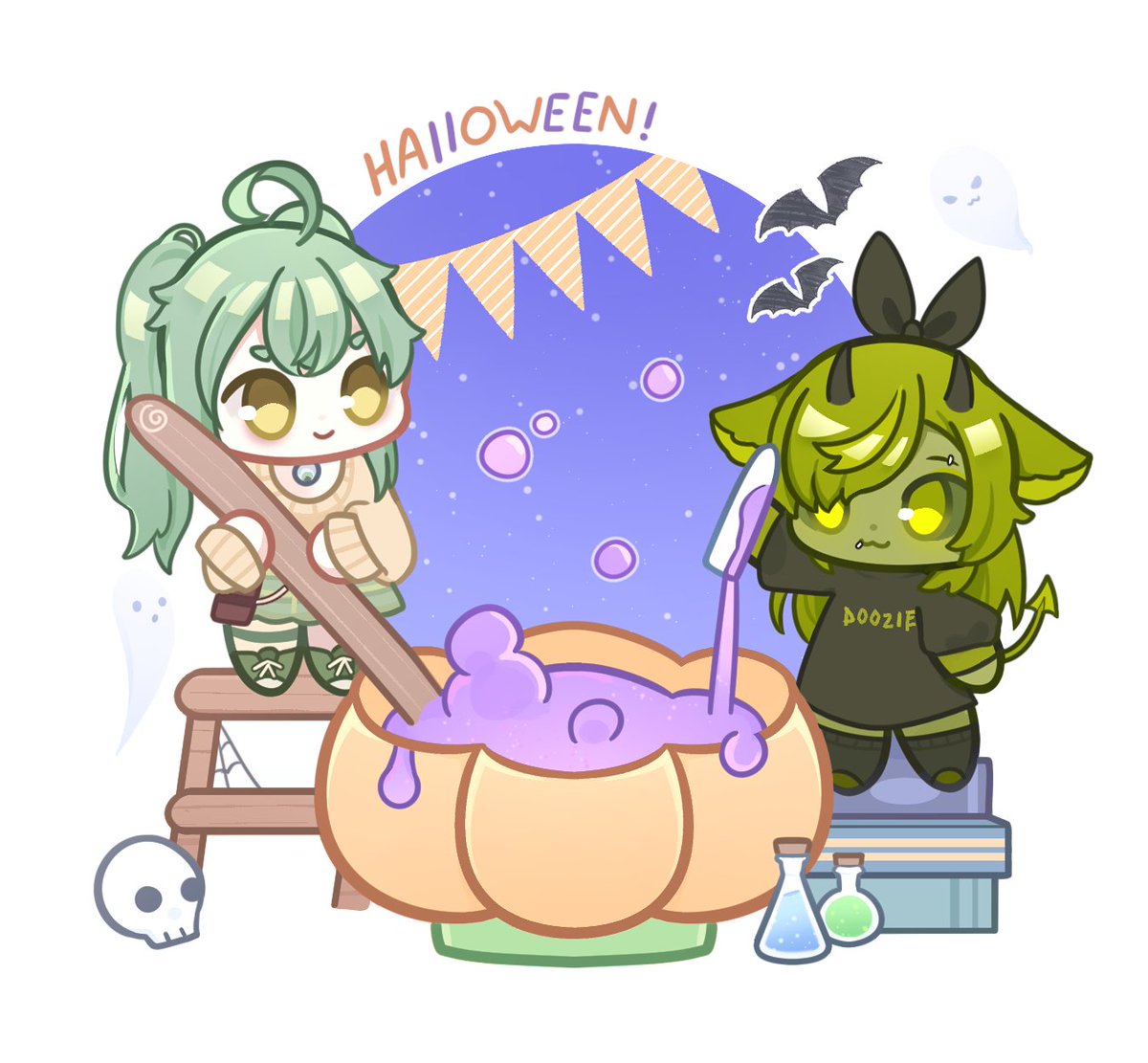 DoozieVT's tweet photo. ITS HALLOWEEN BISHES! ..
Well.. October anyways.
Guest starring vtuber @MintiiMidori 
Art by @MissAMango https://t.co/zE5QJcbgeP