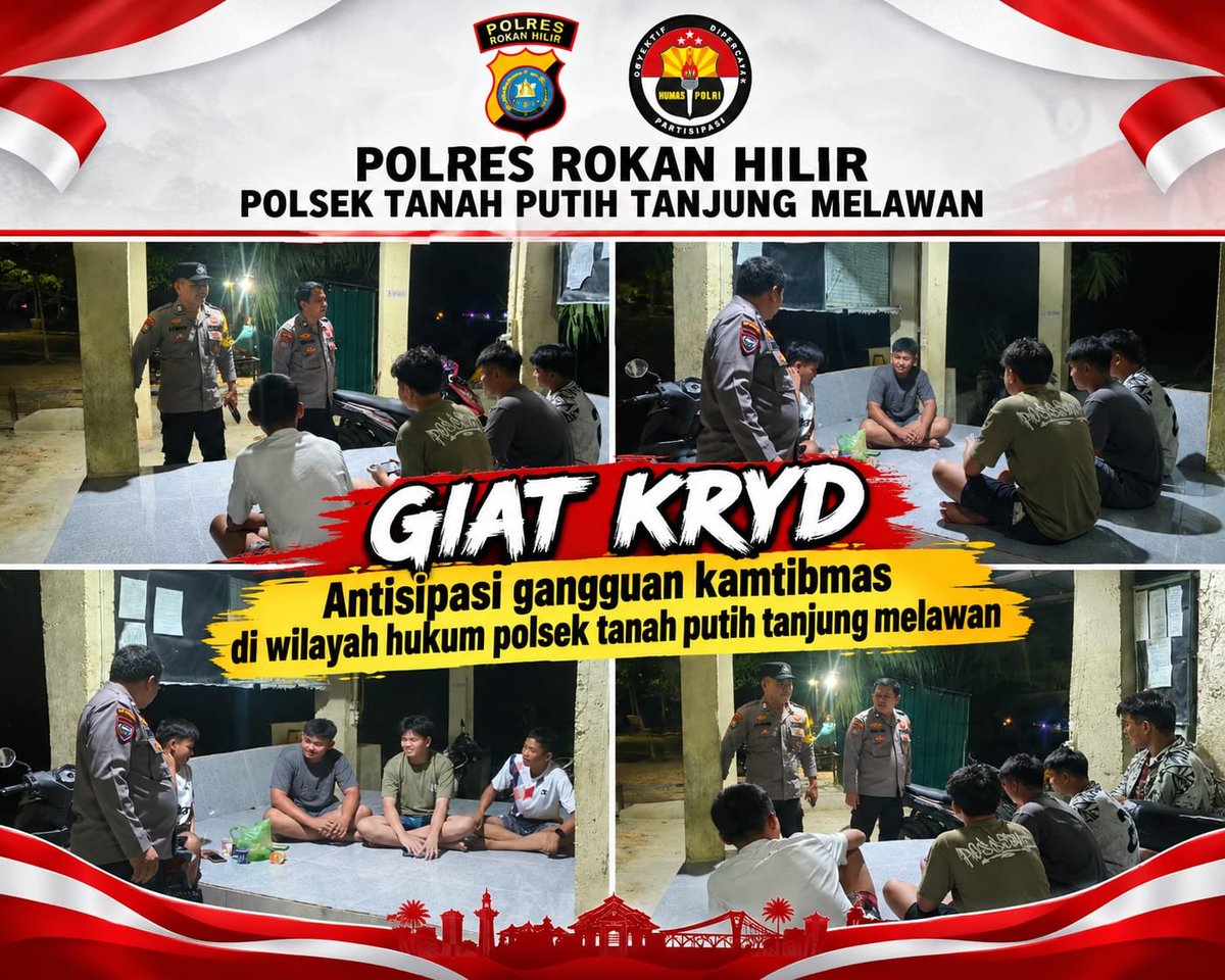 PolsekTj's tweet photo. Giat KRYD
Antisipasi gangguan Kamtibmas di wilayah hukum Polsek Tanah Putih Tanjung Melawan https://t.co/CVfx2ARnat