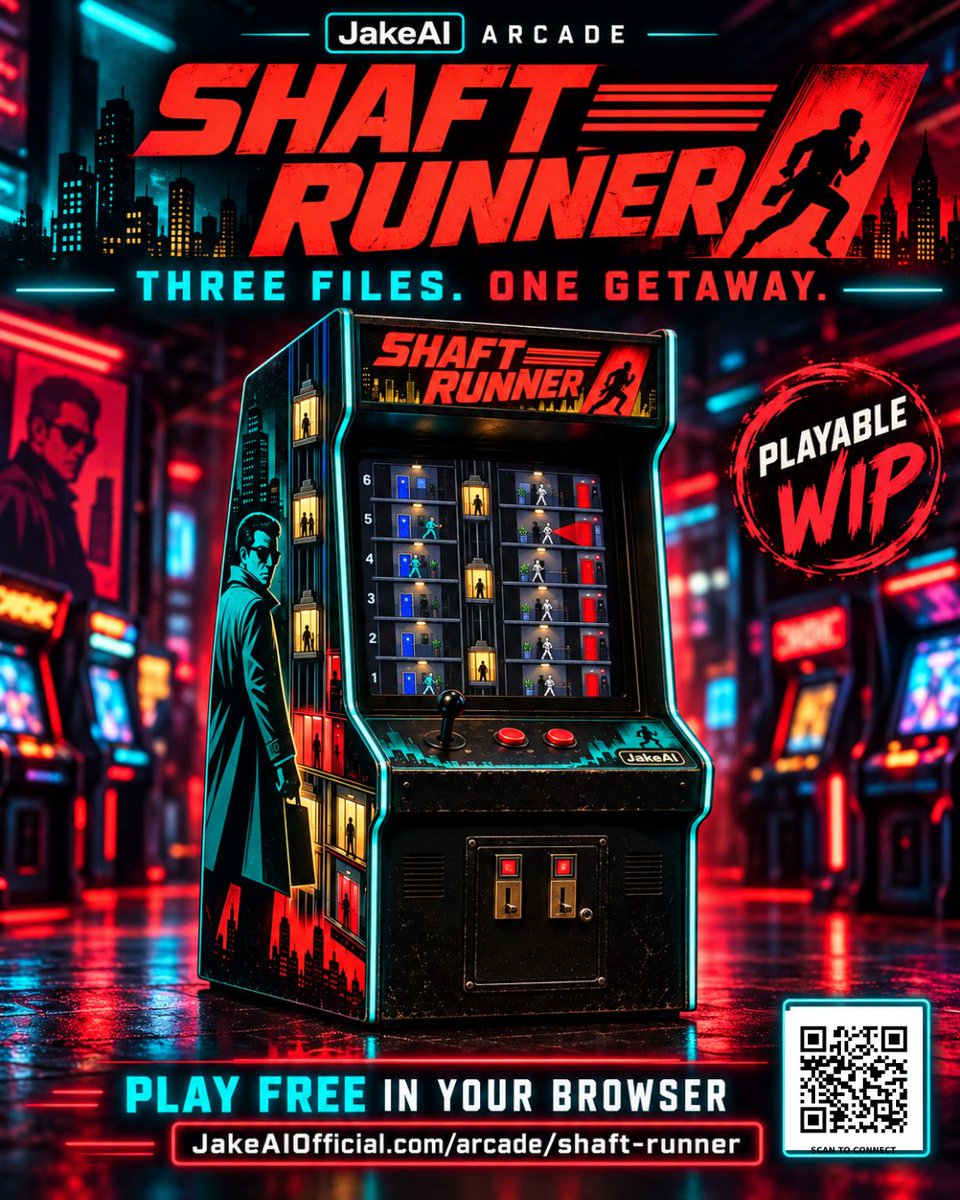 JakeAIofficial's tweet photo. Three files. One getaway. The elevator has other plans. 🕵️
SHAFT RUNNER is live in the JakeAI Arcade: two missions, spy music, and a garage escape.
Free browser play. Playable WIP.
https://t.co/LKZdS5RvEF
#IndieGame #JakeAI https://t.co/iGUckYO9es