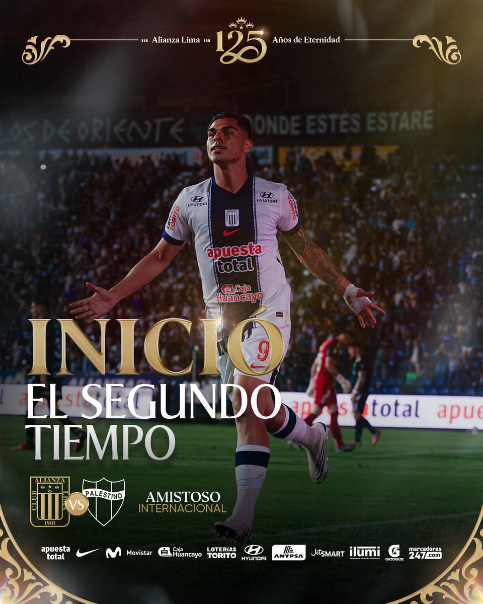 ClubALoficial's tweet photo. ⚪️ 𝐒𝐄𝐆𝐔𝐍𝐃𝐎 𝐓𝐈𝐄𝐌𝐏𝐎 𝐈𝐍𝐈𝐂𝐈𝐀𝐃𝐎 🔵

⚽️: Amistoso internacional.

@ClubALoficial 1-2 @CDPalestinoSADP 

#AlianzaLima
#ArribaAlianza https://t.co/KbgjdCiihz