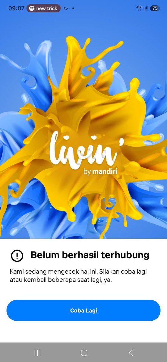 Lavedae's tweet photo. @mandiricare 
Per pagi ini saya buka aplikasi Livin' tidak bisa terbuka, dan muncul notifikasi seperti di screenshot. Koneksi internet lancar dan aplikasi sudah update. Boleh minta tolong dibantu di DM? https://t.co/SjLlglGqcu