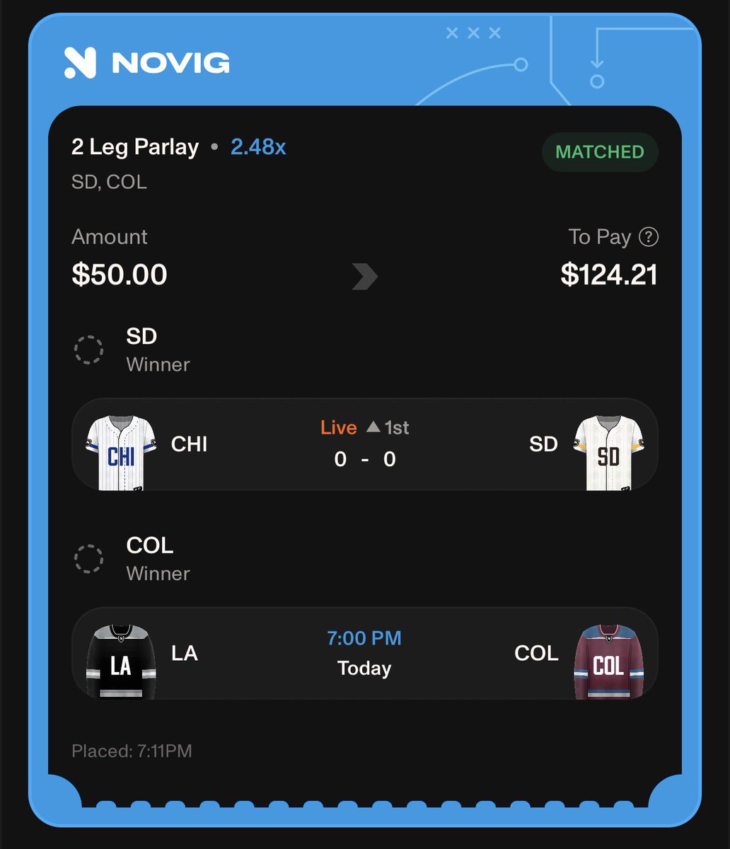 MailMannBets's tweet photo. 2 team parlay
padres ml
avalanche ml
@Novig https://t.co/HTmhfXVT3b