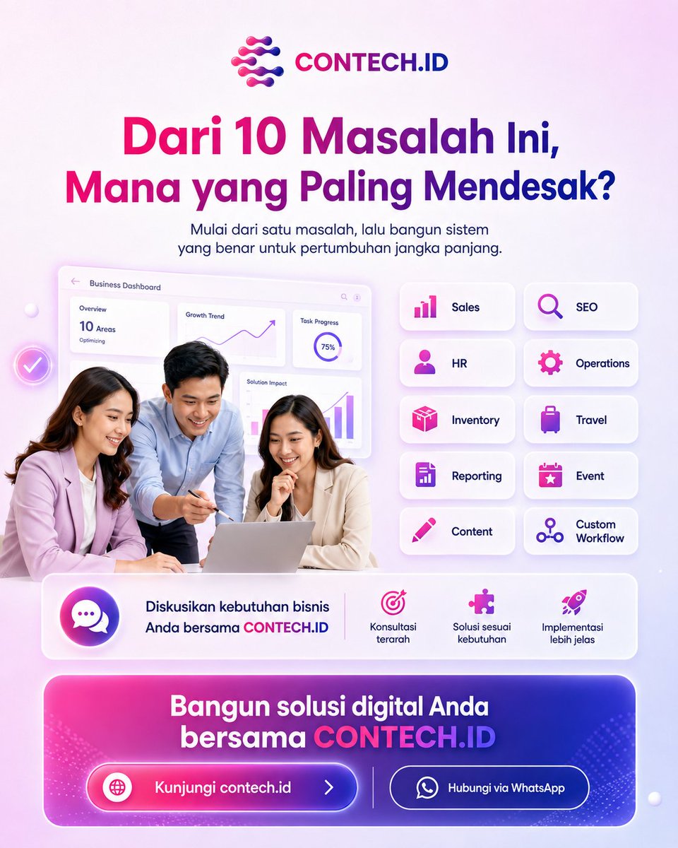 contechofficial's tweet photo. 30 Days. 10 Business Problems. ๐
Sales, HR, inventory, SEO, operations & more.
Punya masalah yang sama?
Letโs solve it. ๐
๐ฒ 087730309409 โข 082258289996 โข 082120282823
๐ https://t.co/1zwQr4rTEp
#ContechID https://t.co/gOFtLMxUIq
