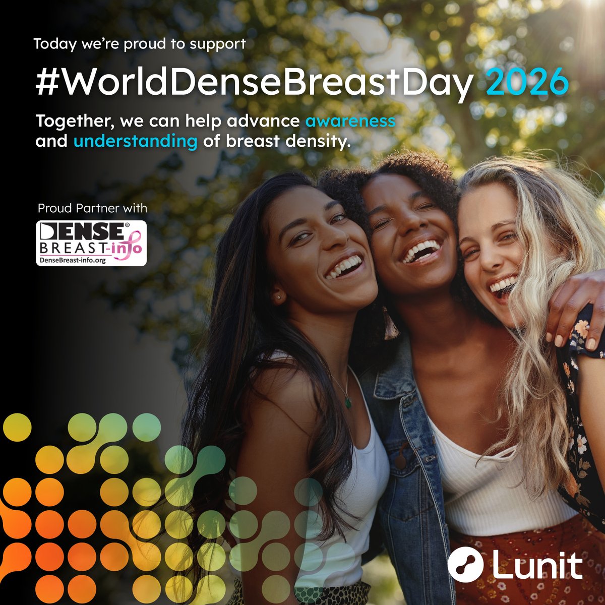 Lunit_AI's tweet photo. Today is #WorldDenseBreastDay. 
As a partner of @DenseBreastInfo, we're wanting to help raise awareness and understanding of breast density. 
 
Having dense breast tissue is common, affecting nearly half of women over 40 in the United States*, yet many people are still unaware of what breast density means and the role it can play in breast cancer risk assessment and screening. 
 
Today is an opportunity to raise awareness and help more people access information about their breast health. 
 
We're proud to support World Dense Breast Day and the important work being done to advance education and awareness around breast density. 
 
If you'd like to learn more, visit our Density Explained webpage: https://t.co/8Hzz7MNn0o 

*Source: https://t.co/BsEyFIhmUW 

#BreastDensity #BreastHealth #BreastCancerAwareness