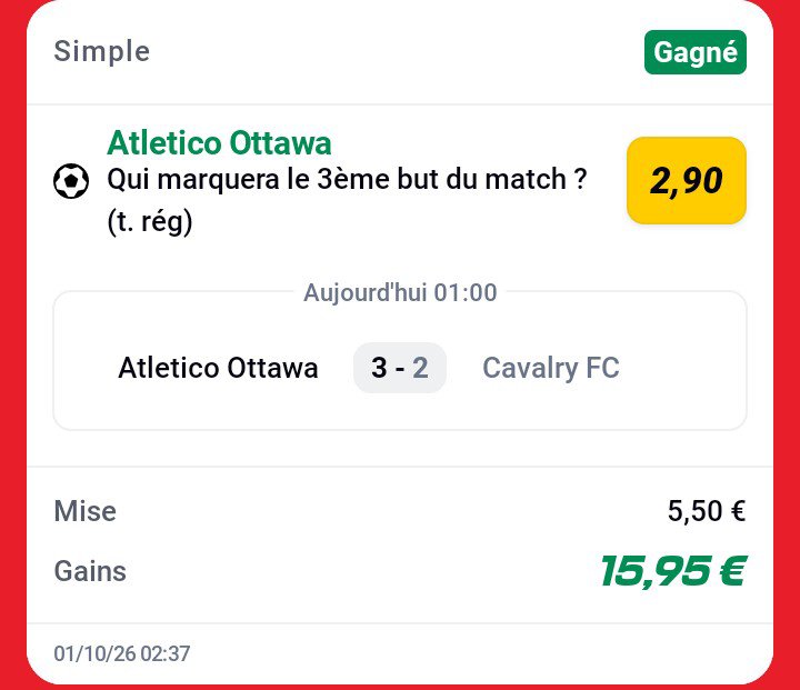 kibily2136356's tweet photo. Je me suis régalé au foot cette nuit, dont une cote à 6.50✅😁😁 https://t.co/8ArMAmQRHb