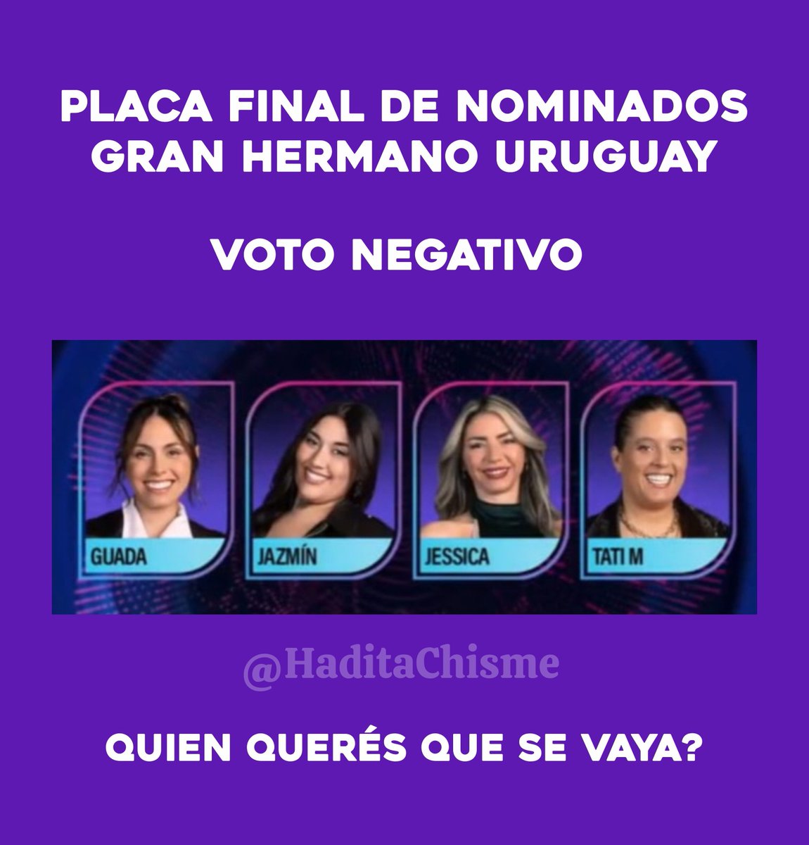 HaditaChisme's tweet photo. 🚨 PLACA DE NOMINADOS
Quien te gustaría que se vaya? https://t.co/saTRcYkM7K