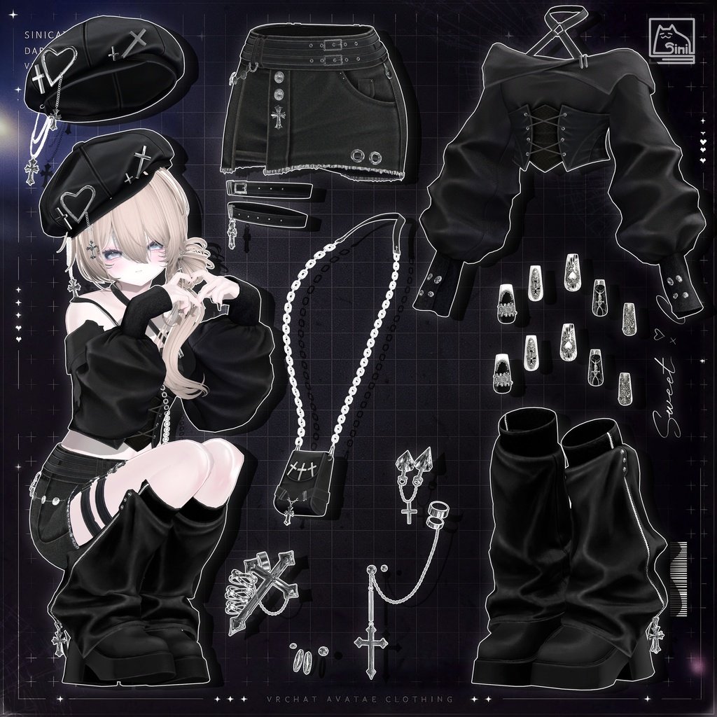 Sinicat3_'s tweet photo. ⛓️𝐒.𝐂.𝟑𝟓 DARKWAVE🖤

URL : https://t.co/O6VBnMiKts

⛓️DARK WAVE 🖤

🖤ベレー帽、トップス、スカート、ブーツ

🖤ベルトやチェーンなどのアクセサリーまで

それぞれ自由に組み合わせて楽しめるセパレート仕様 ✦

気分やコーデに合わせて、
Sweet × Cool × Dark なスタイルを。

#Sinicat3 #RT #booth_pm