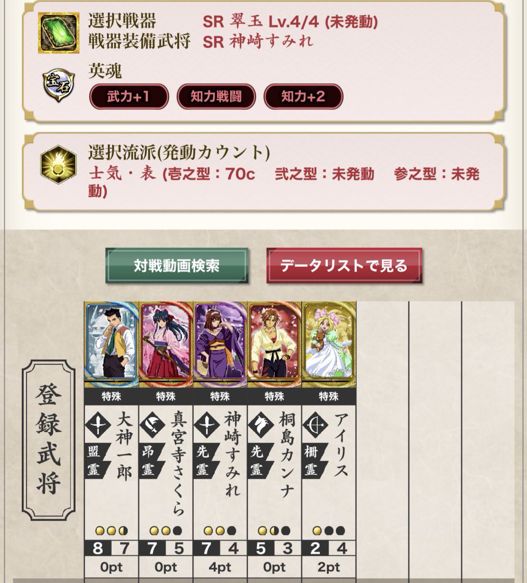 GSuncle_07's tweet photo. スタンプ埋めがてらチャレンジしたらストレートで上がれた。やっぱ志々雄様強えわ（迫真

集まったついでに一回帝国華撃団で出撃、
大神さんが開幕乙ると一気にグダるので落としては行けない（戒め https://t.co/V2K33Vhtj2