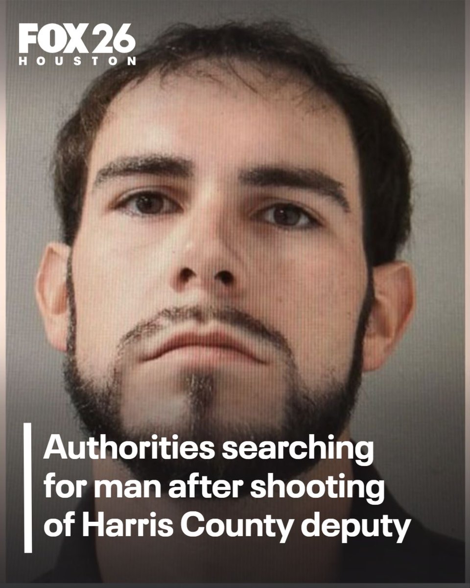 FOX26Houston's tweet photo. SPREAD THE WORD: A manhunt is underway after a Harris County deputy was shot on Wednesday night. The sheriff's office is searching for this man, Chase Layne Patin. Call 911 if you see him and do not approach. https://t.co/uAt0aF4egO https://t.co/IJgHxCWH3G