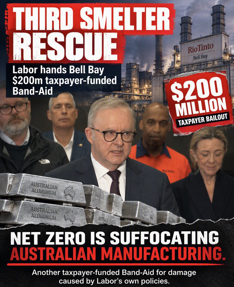 PaulineHansonOz's tweet photo. The net zero lies and madness of the major parties is killing Australian manufacturing.

Yet another smelter is on the brink. And Albanese hands out a taxpayer-funded Band-Aid while Chris Bowen keeps piling on costs through his climate safeguard mechanism.

We export our resources, jobs and industries, then buy back the finished goods. 

Meanwhile, we struggle to make our own medicines, steel and aluminium, and barely refine our own fuel.

The world is getting more dangerous. Australia needs cheap energy and the ability to make what we need here.

Only One Nation can be trusted to scrap net zero, abolish the climate change department and get Australia making things again. 

We must use our own resources and stand on our own two feet.