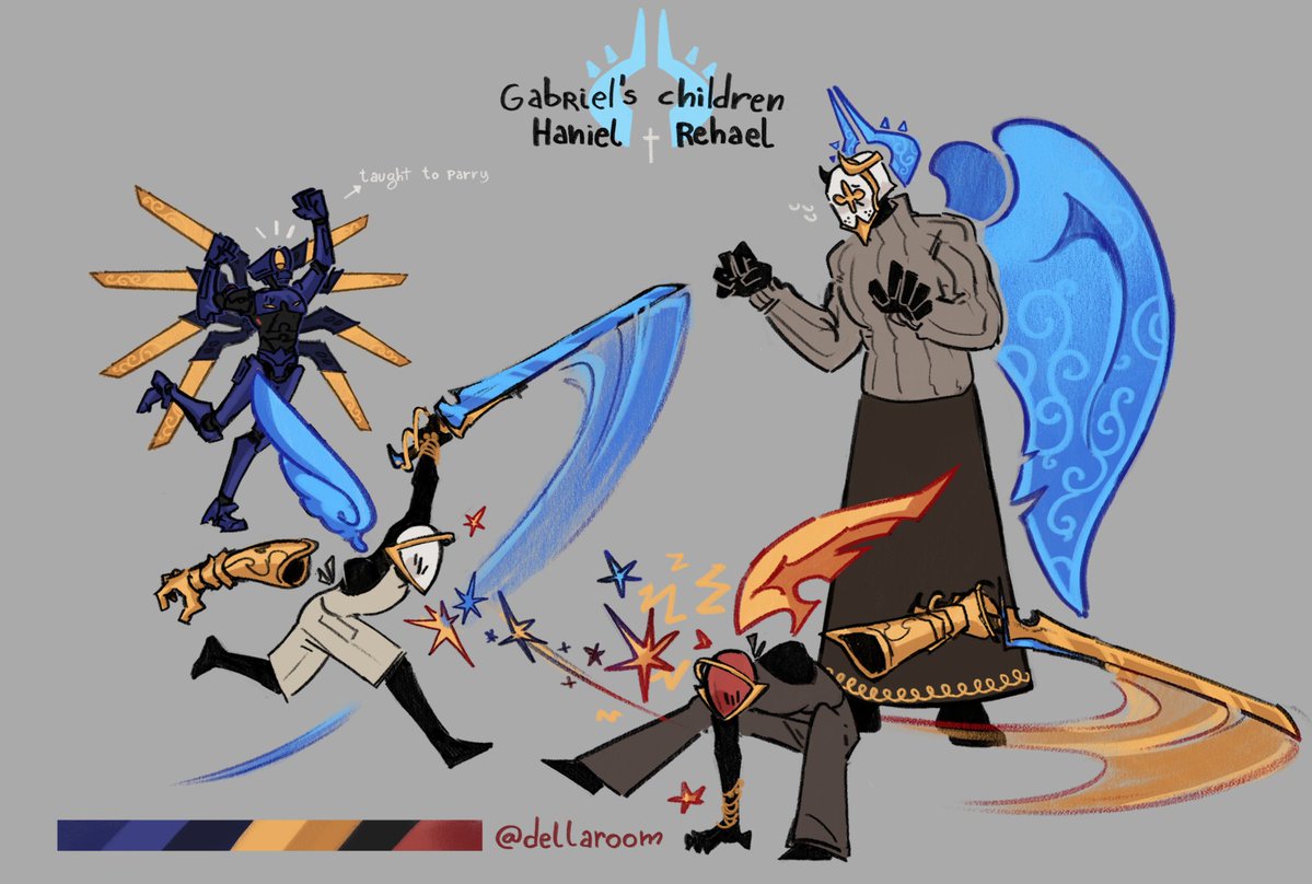 Dellaroom's tweet photo. I answered comments/requests about the unnamed Powers in the layer of Fraud
☆ HC update: Haniel and Rehael are older, so they can already direct some of their energy to create arms 
☆ TWINS YAAAAAAAYY 
☆ V1 taught Haniel and Rehael how to Parry
#ultrakill https://t.co/1QbG89o5O3
