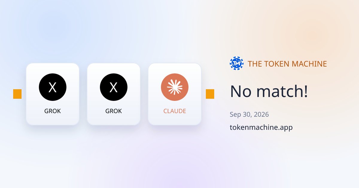 TheTokenMachine's tweet photo. @The0xJose No match!
Head to https://t.co/lzzOefveQl to use your remaining 4 spins! https://t.co/d6AR7SJ2JJ