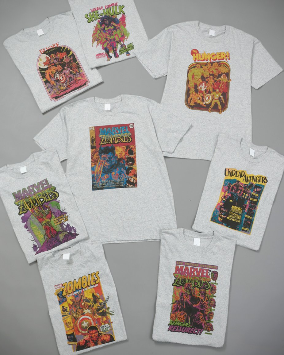 marvel_jp's tweet photo. ◢◤
「マーベル・ゾンビーズ」の新商品が、
全国の #マーベル ストア＆Amazonで発売中‼️
◥◣
⠀
👕ランダムTシャツ（全8種）
⠀
ゾンビになったヒーローたちを、
コミックカバー風にデザイン🧟
⠀
独特の世界観がクセになるアートに注目👀

🔽詳細
https://t.co/uAVIzFYJjQ https://t.co/kRjlVkBwn9