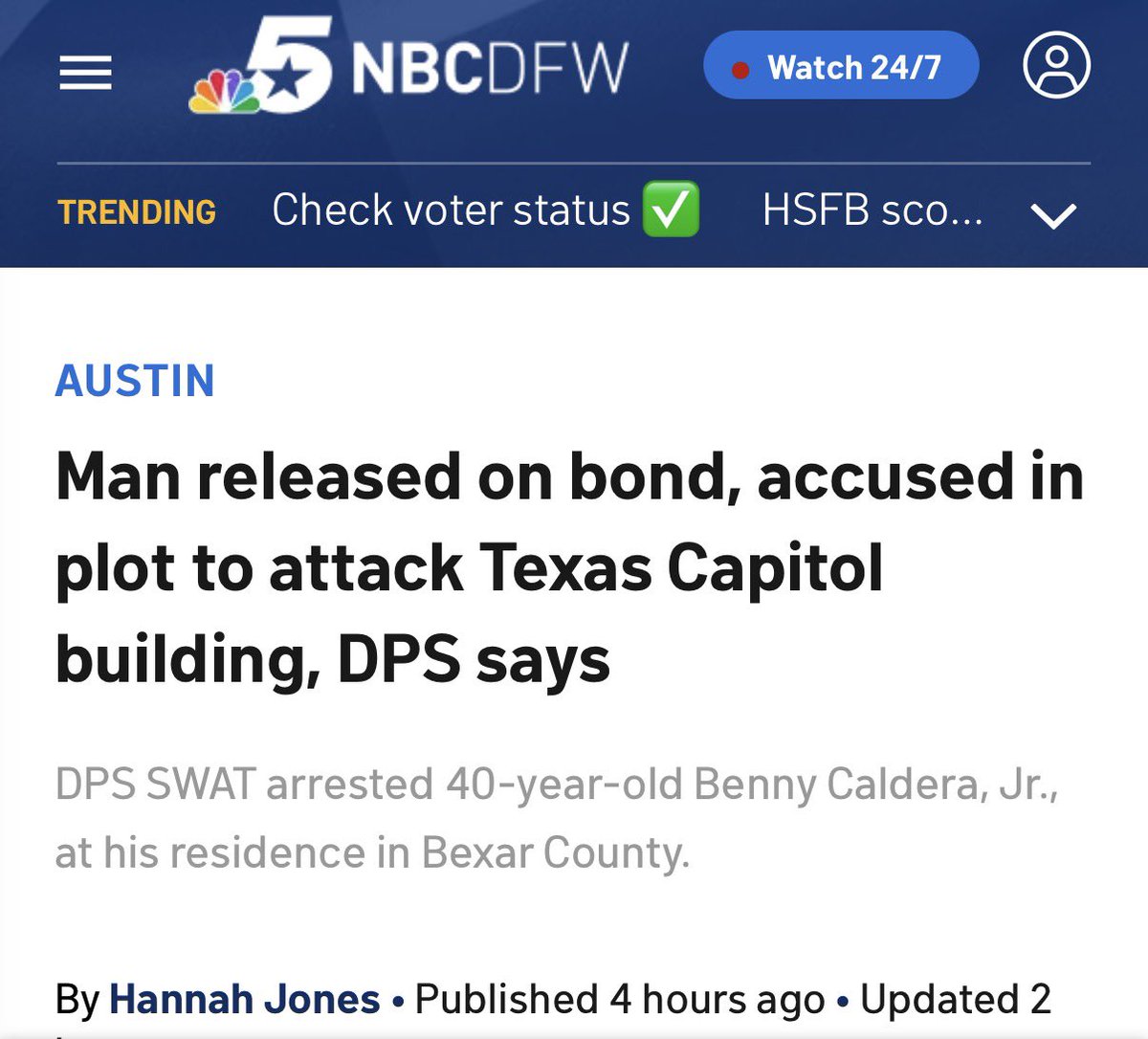 EYakoby's tweet photo. BREAKING: A terrorist plot to attack the Texas Capitol was foiled.

The suspect told his friend that he was angry at AIPAC and that “these people have to be exterminated.”

The rhetoric pushed by Abdul El-Sayed is directly inciting violence. https://t.co/XnjcTkx73Q