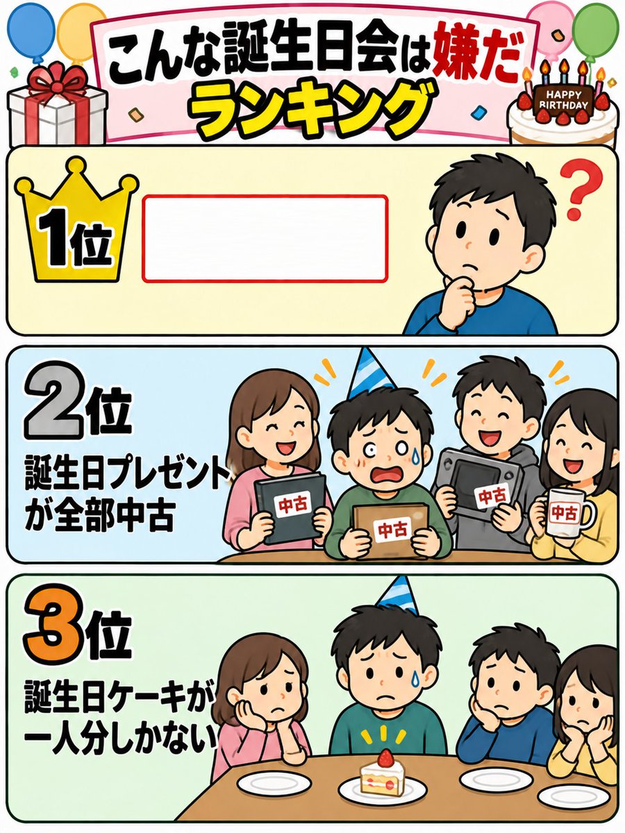 kabotyasub's tweet photo. こんな誕生日会は嫌だランキング https://t.co/mWxYUSeW0c