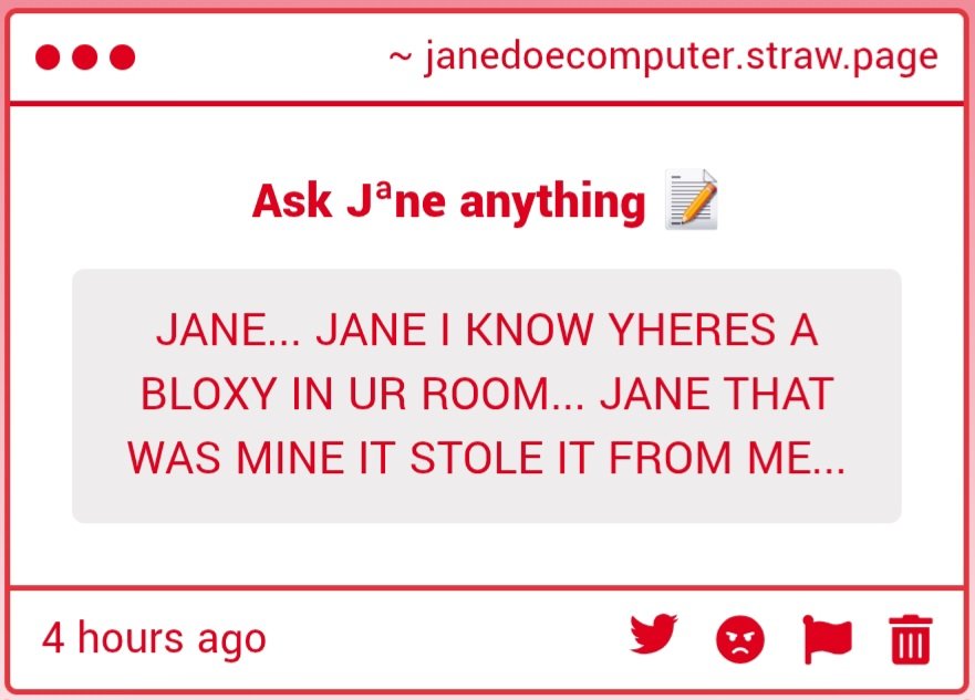 JaneDoeofDoe's tweet photo. 1# Hello there and I appreciate you're compliment, but at the moment I am not sure if I am wanting to adopt someone at the moment. But you are still welcome to be here.

2# Sorry..? What??

3# It really isn't, I want my husband back.. [whisper] curse that Builderman..! https://t.co/QTwdg6kmY0
