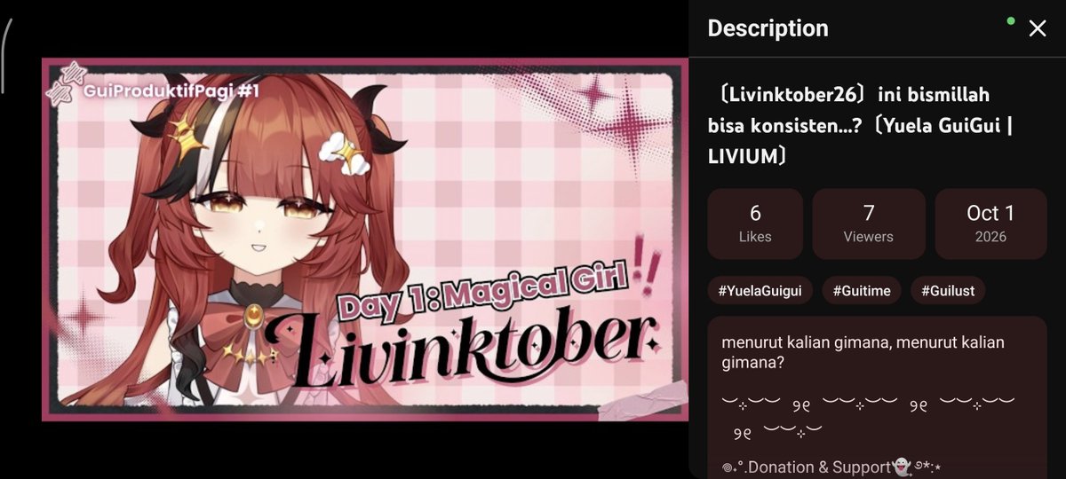 Cethavi's tweet photo. Lihat staff inisiator Livinktober26 ini debut stream!
Gui comeback morning person hari ini! Gui Produktif Pagi 1
Day 1 menggambar Livinktober26: Magical Girl.

Ayo lukiskan Livinktober26 dengan kebahagiaan! ✨ 

Follow Yuela GuiGui: @YuelaGuigui
#GuiTime #YuelaGuiGui https://t.co/YbzymWw9H9
