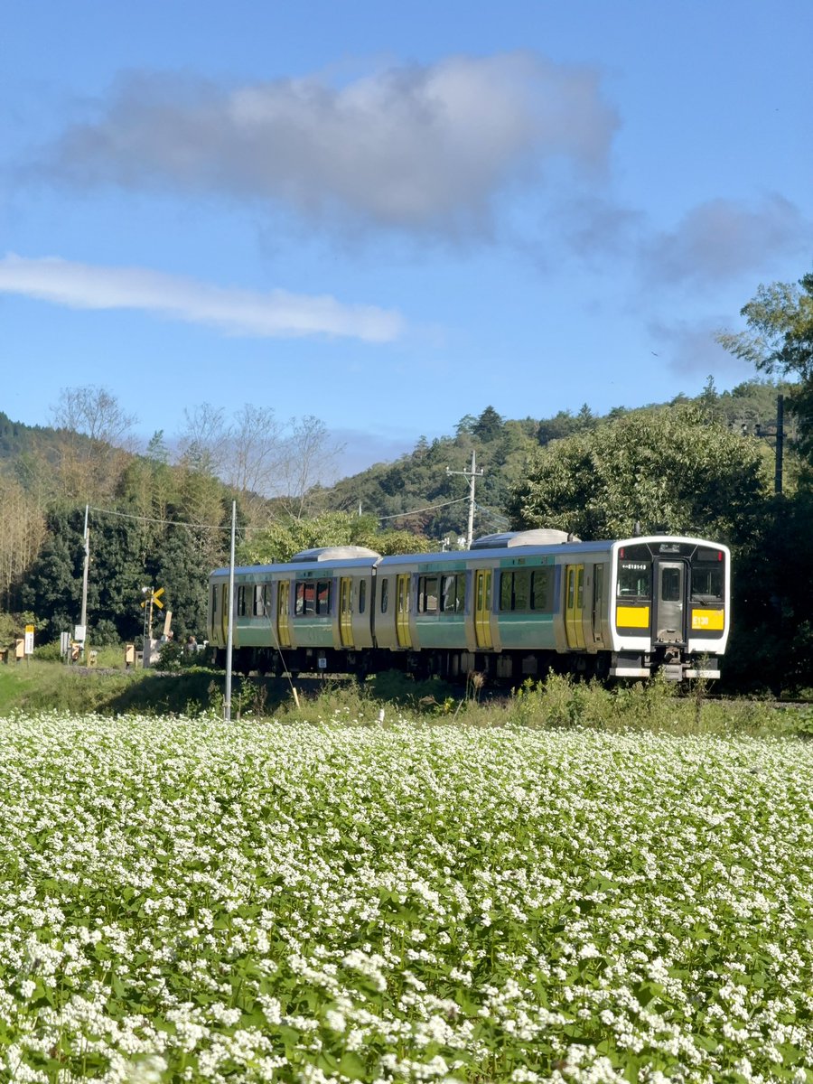 DJunsuzu4's tweet photo. 水郡線走る
 #大子町
 #水郡線
 #茨城県
 #空がある風景 https://t.co/U2IBWvTWEA