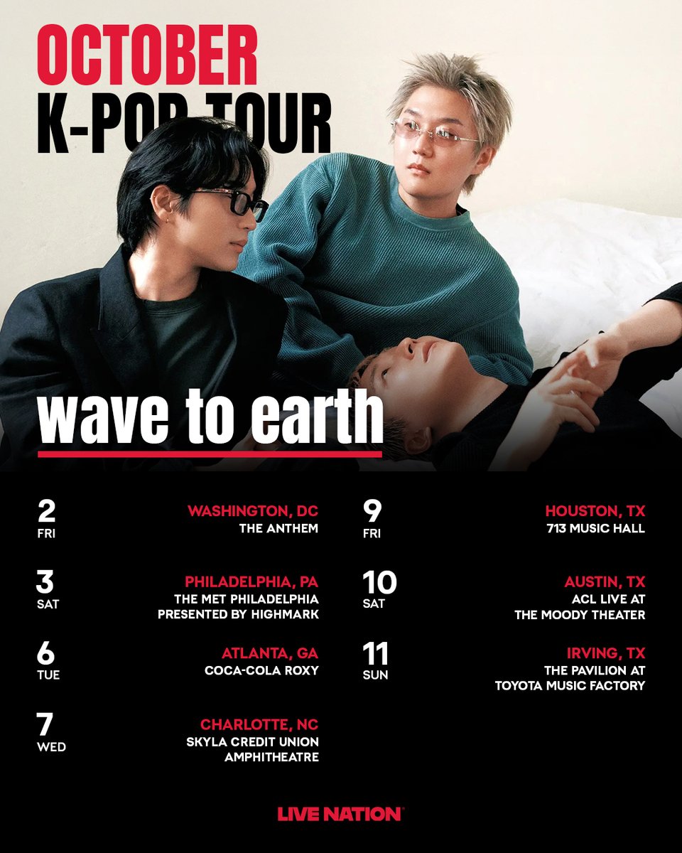 LiveNationKpop's tweet photo. Ready for October on tour? 🍂✨

#BTS #BTS_WORLDTOUR_ARIRANG
#KATSEYE #WILDWORLDTOUR
#MONSTAX #MONSTAX_THEX_NEXUS
#aespa #SYNK_COMPLaeXITY
#wavetoearth #thepiecestour
#ITZY #ITZY_TUNNELVISION
#BABYMONSTER #CHOOM
#YoungK #YOUNGEST
#SOJISUB #SOULMATETHETIMELESS https://t.co/sYDAp8lFw3
